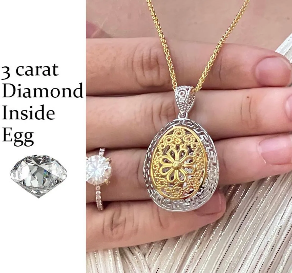 3 Carat Diamond Bridal Necklace, Faberge Egg Style Love Jewelry, Infinity Gifts for Bridal Shower, Faberge Diamond Pendant Necklace Wedding