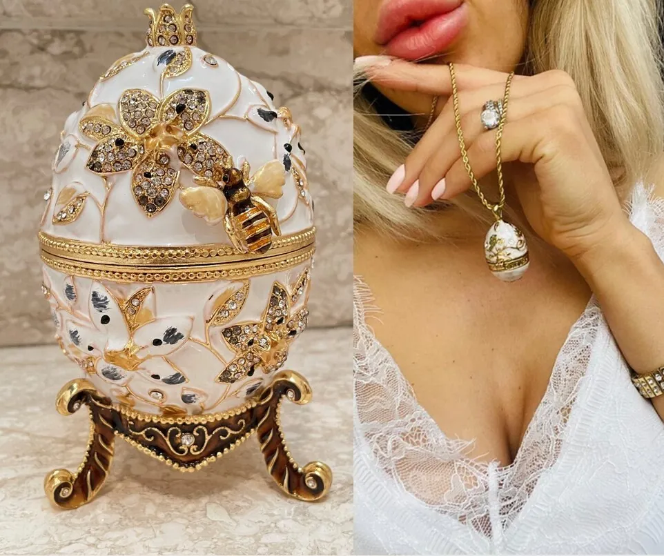 Faberge Style Jewelry Box HANDMADE Trinket Wedding Gift Idea Parent of the Bride Bridal Shower Daughter Marriage Gift for Couple HANDPAINTED