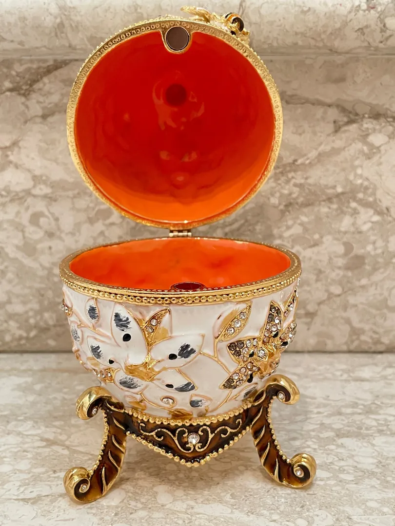 Faberge Style Jewelry Box HANDMADE Trinket Wedding Gift Idea Parent of the Bride Bridal Shower Daughter Marriage Gift for Couple HANDPAINTED