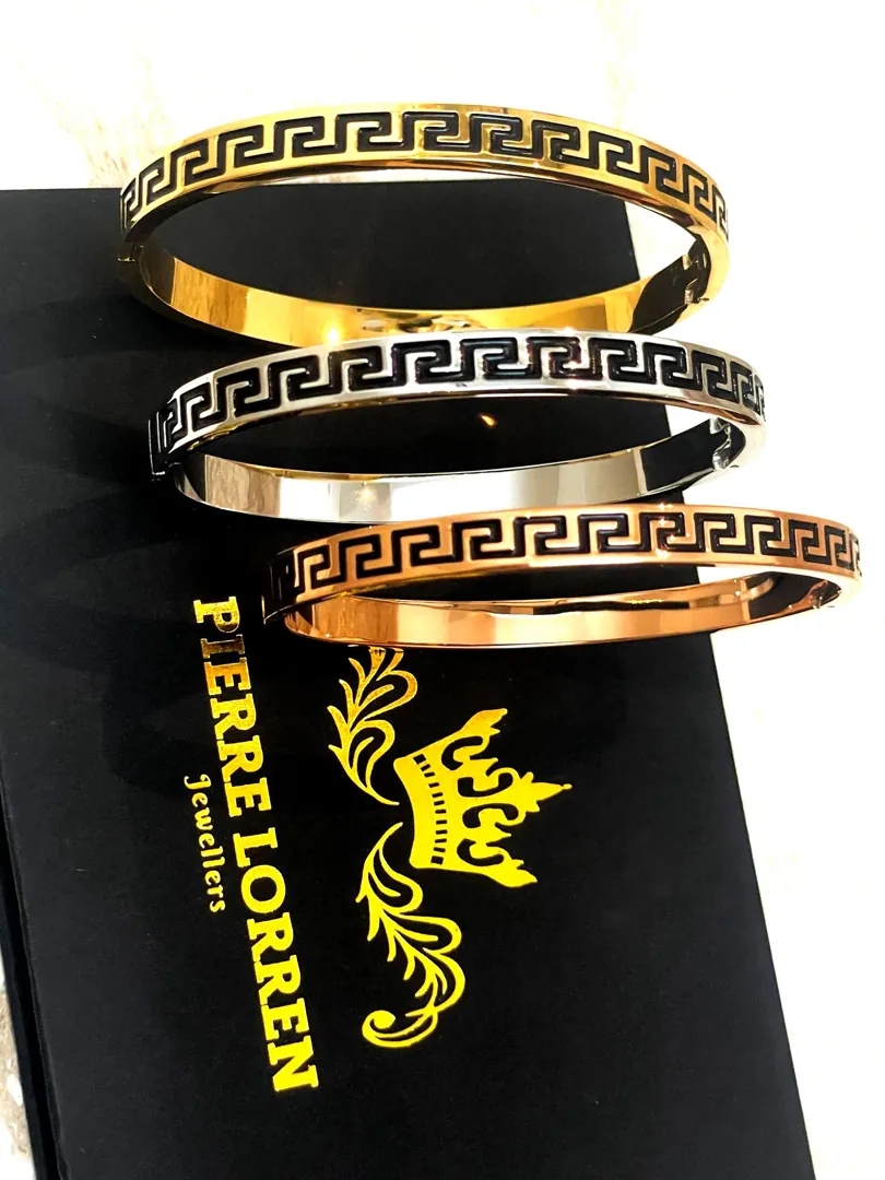 Greek Key Bracelet Set x3: 18k Gold Vermeil, Infinity Bangle, Meander Jewelry Handmade