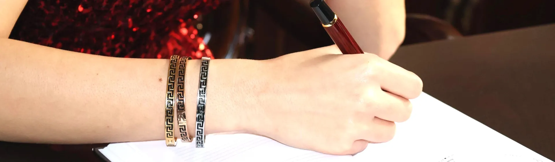 Greek Key Bracelet Set x3: 18k Gold Vermeil, Infinity Bangle, Meander Jewelry Handmade