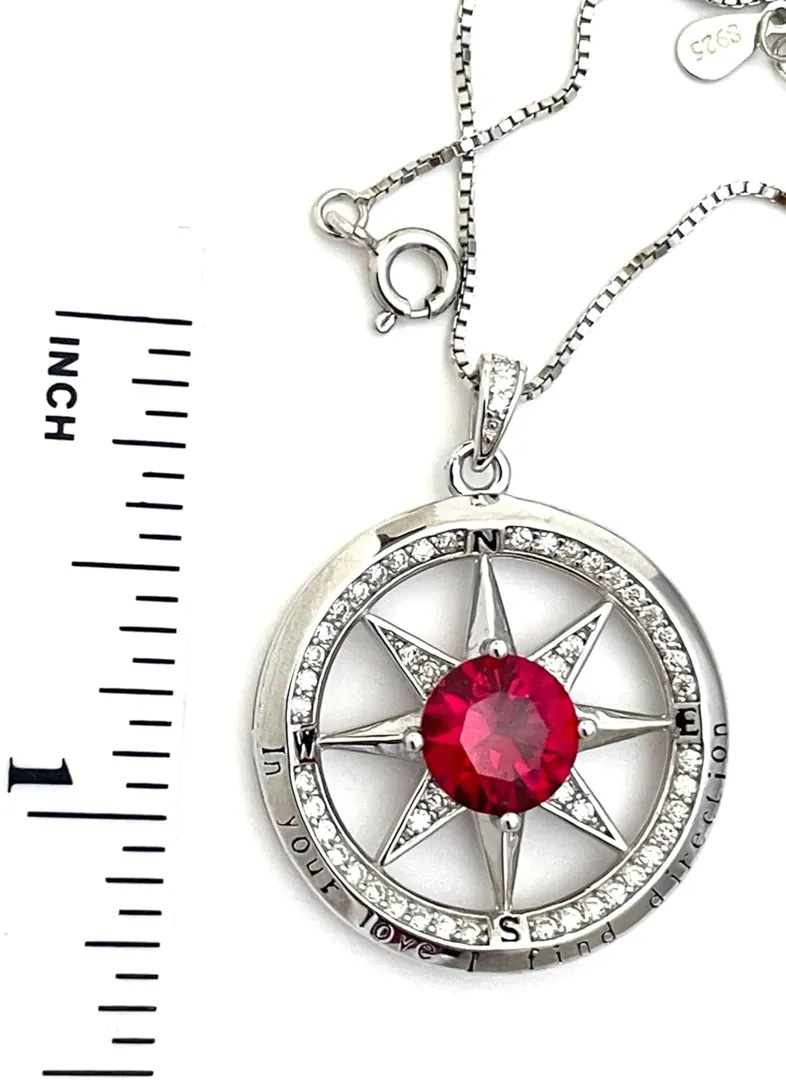 2 carat Diamond Ruby Compass Jewelry Ruby Pendant Ruby Necklace Ruby Anniversary Diamond Ruby gift for Mom 40th Wedding Anniversary 18k Gold
