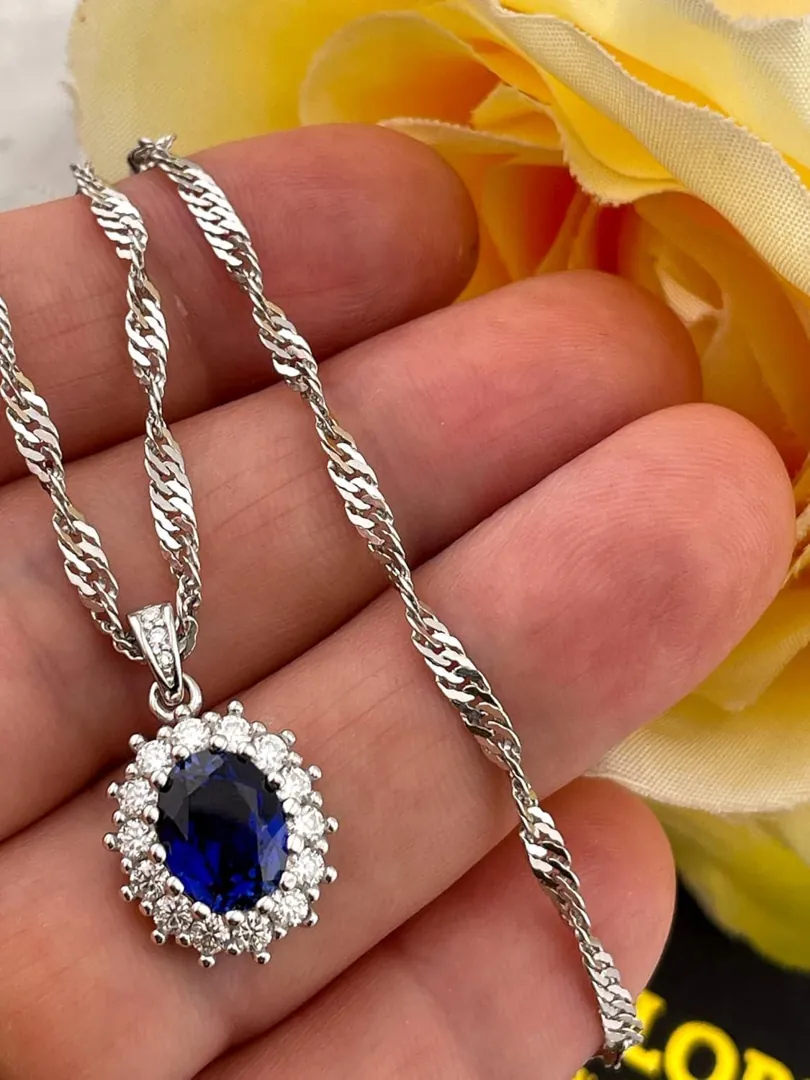 2011 Kate Middleton Fabergé Egg Sapphire Egg Fabergé Egg Music Box PLUS NATURAL Sapphire Diamond Pendant Something Blue Bride Gift HANDMADE