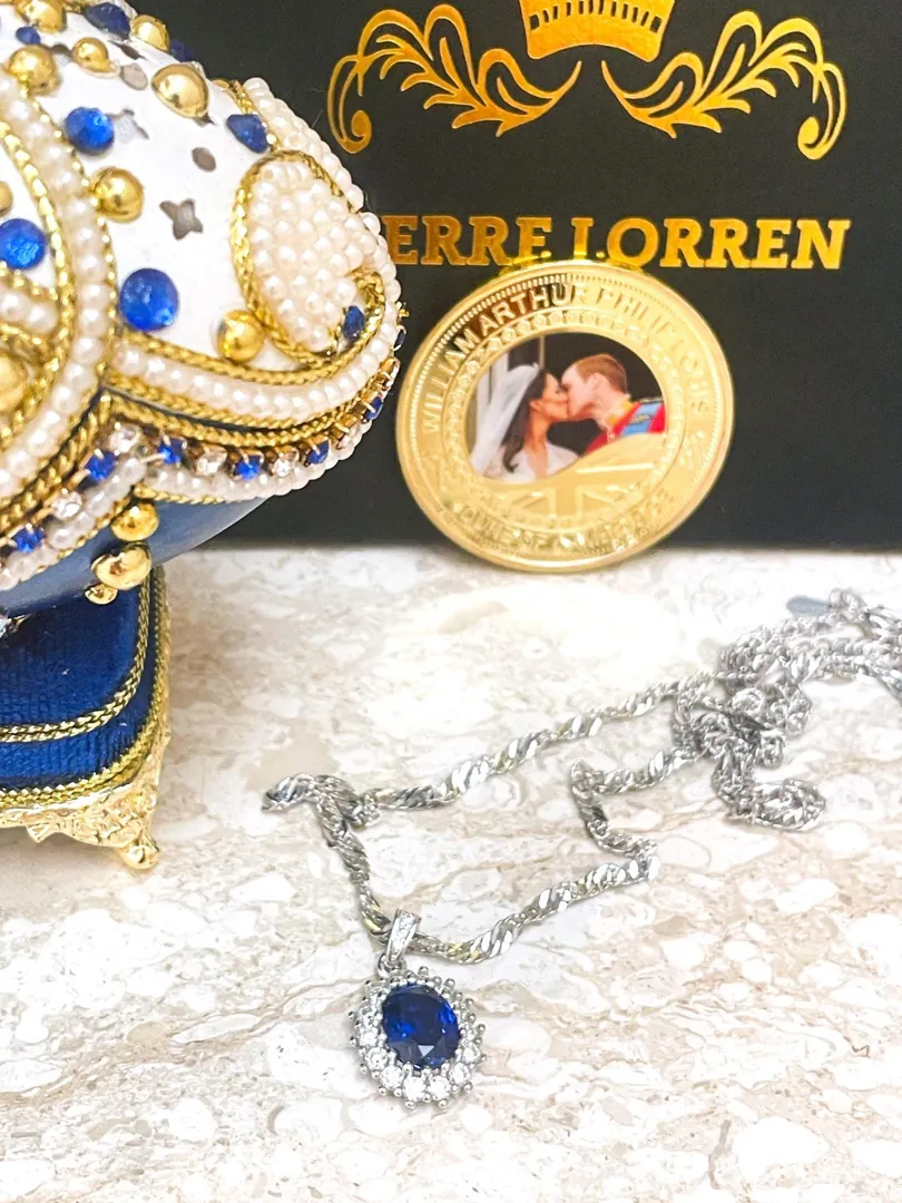 2011 Kate Middleton Fabergé Egg Sapphire Egg Fabergé Egg Music Box PLUS NATURAL Sapphire Diamond Pendant Something Blue Bride Gift HANDMADE