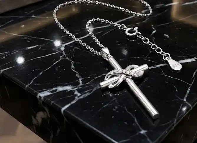 18k White Gold VErmeil Silver Diamond Infinity Cross