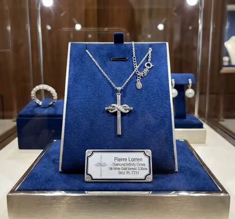 18k White Gold VErmeil Silver Diamond Infinity Cross