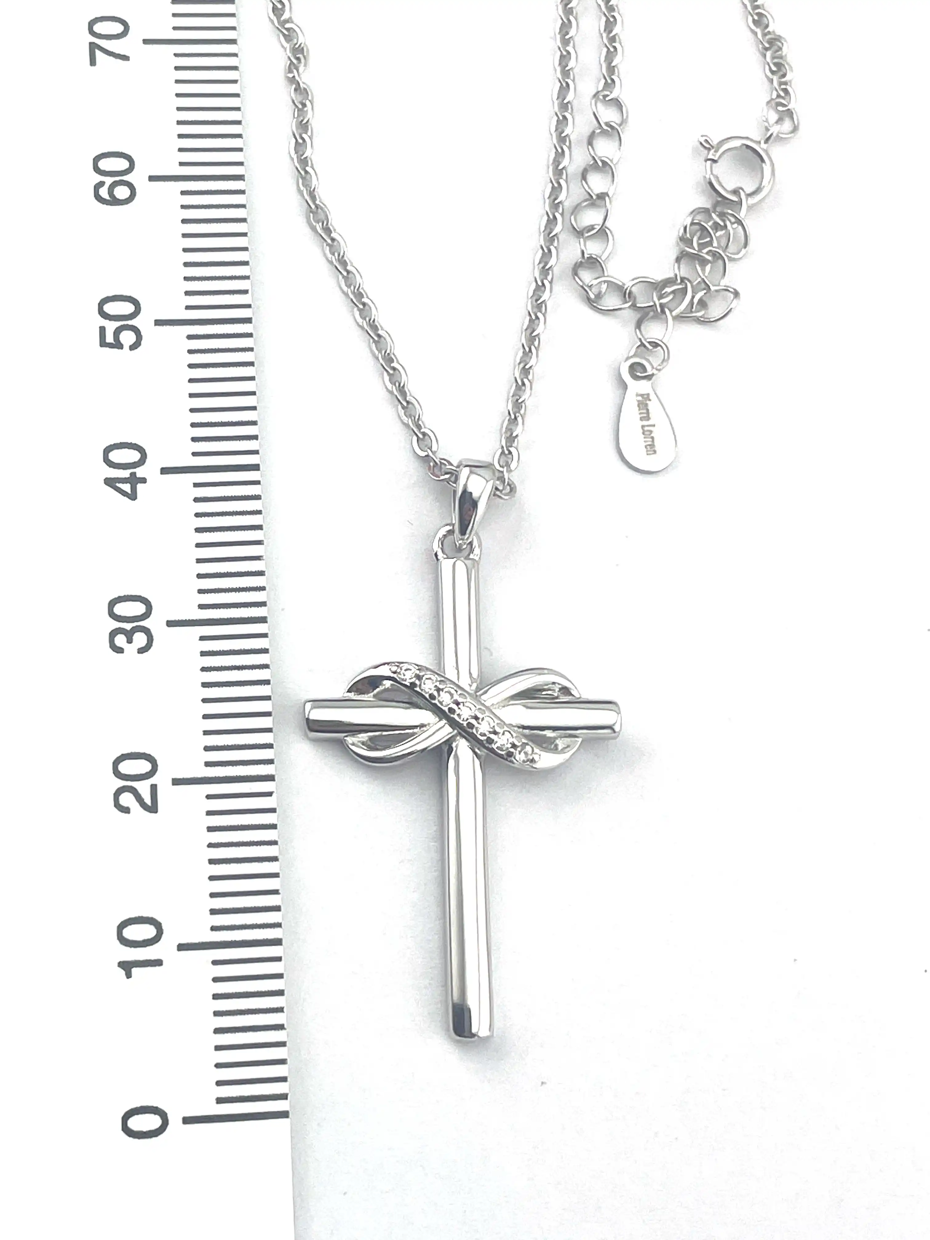 18k White Gold VErmeil Silver Diamond Infinity Cross