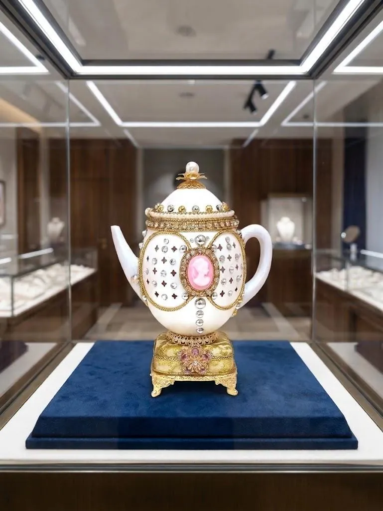 1991 Cameo Faberge Egg Music Box Natural Egg Faberge Style Egg + Faberge Necklace 35th Birthday Wife Gifts Fabergé Egg Handmade Vintage Egg