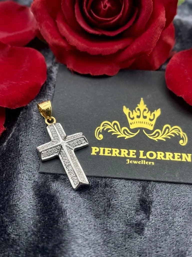 Solid 18k Gold Cross Natural Diamond Cross Pendant Diamond Cross Necklace Christian Crucifix Cross for Baptism Christening Confirmation 18kt