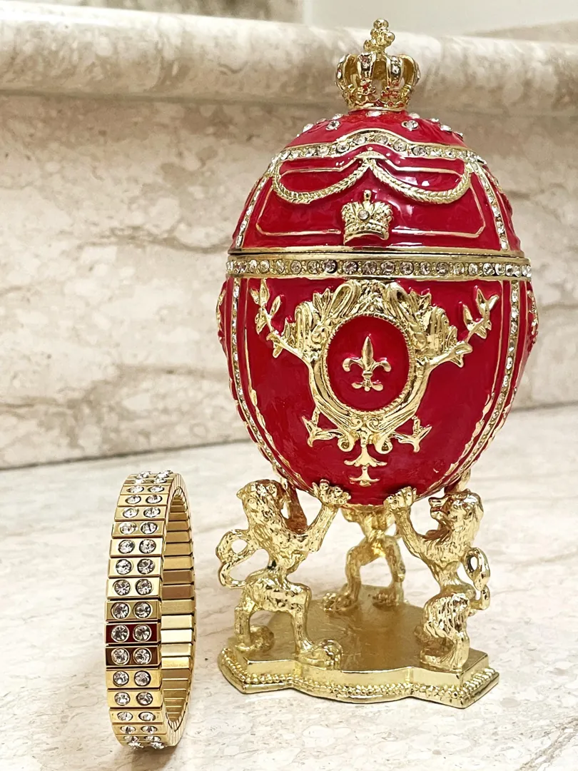 Unique Marble Swirl Fabergé Egg Home Decor Fabergé Style Eggs Swarovski Pure Gold Decor Handmade Gifts for Wedding Day Bride-to-Be Gifts