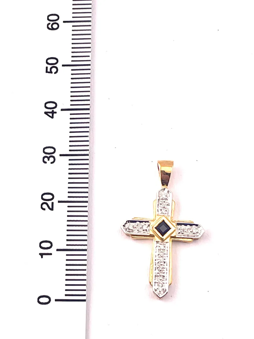 18k Yellow Gold Cross Pendant Natural Diamond Cross Natural Sapphire Cross Solid 18kt GOLD Cross Necklace Christian Cross for Graduation