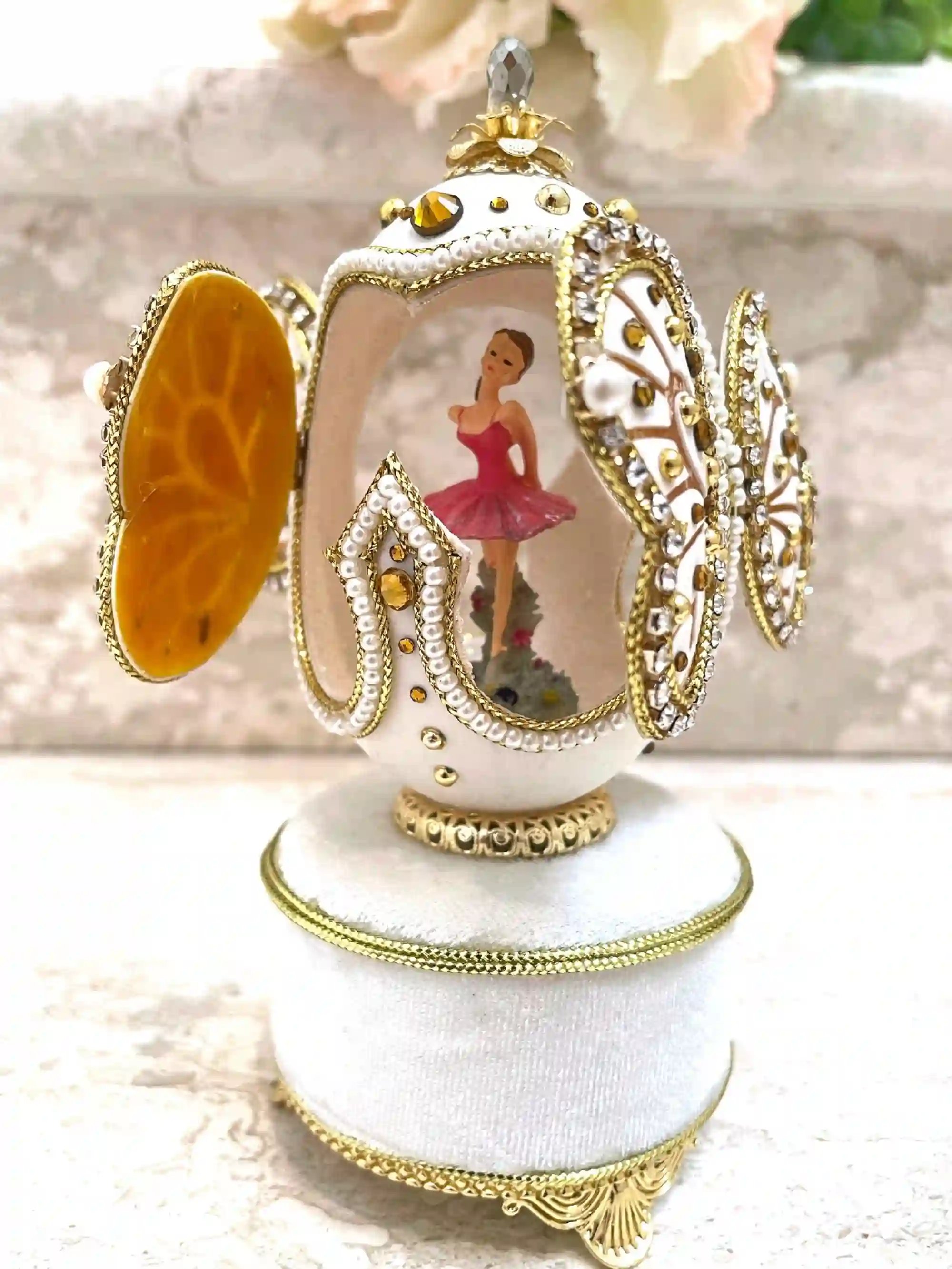 Faberge style Luxury Jewelry Box 24k GOLD CITRINE Gift for Her HANDMADE Natural Egg Faberge egg Ornament Ballerina Lover Faberge egg Music 