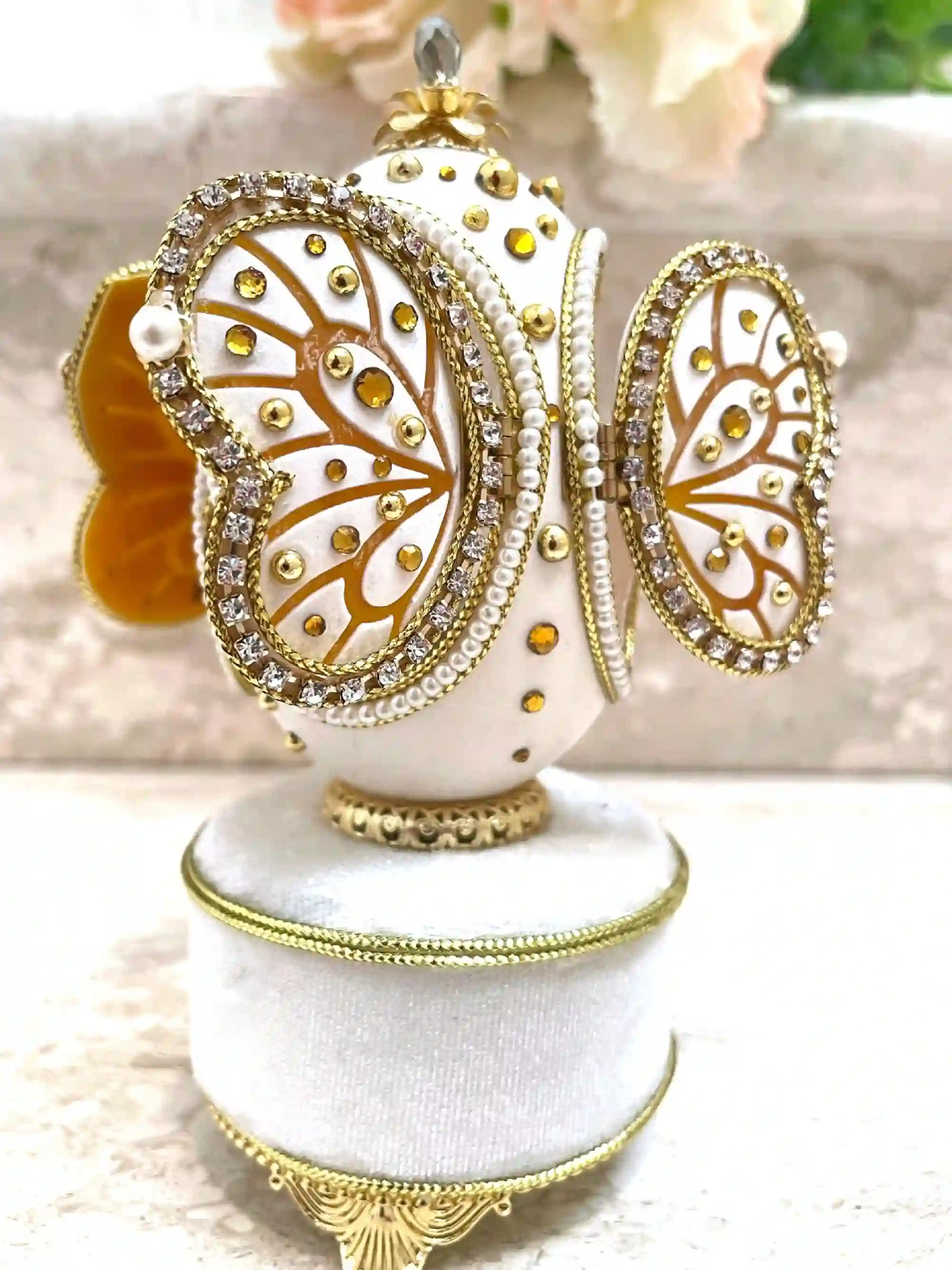 Faberge style Luxury Jewelry Box 24k GOLD CITRINE Gift for Her HANDMADE Natural Egg Faberge egg Ornament Ballerina Lover Faberge egg Music 