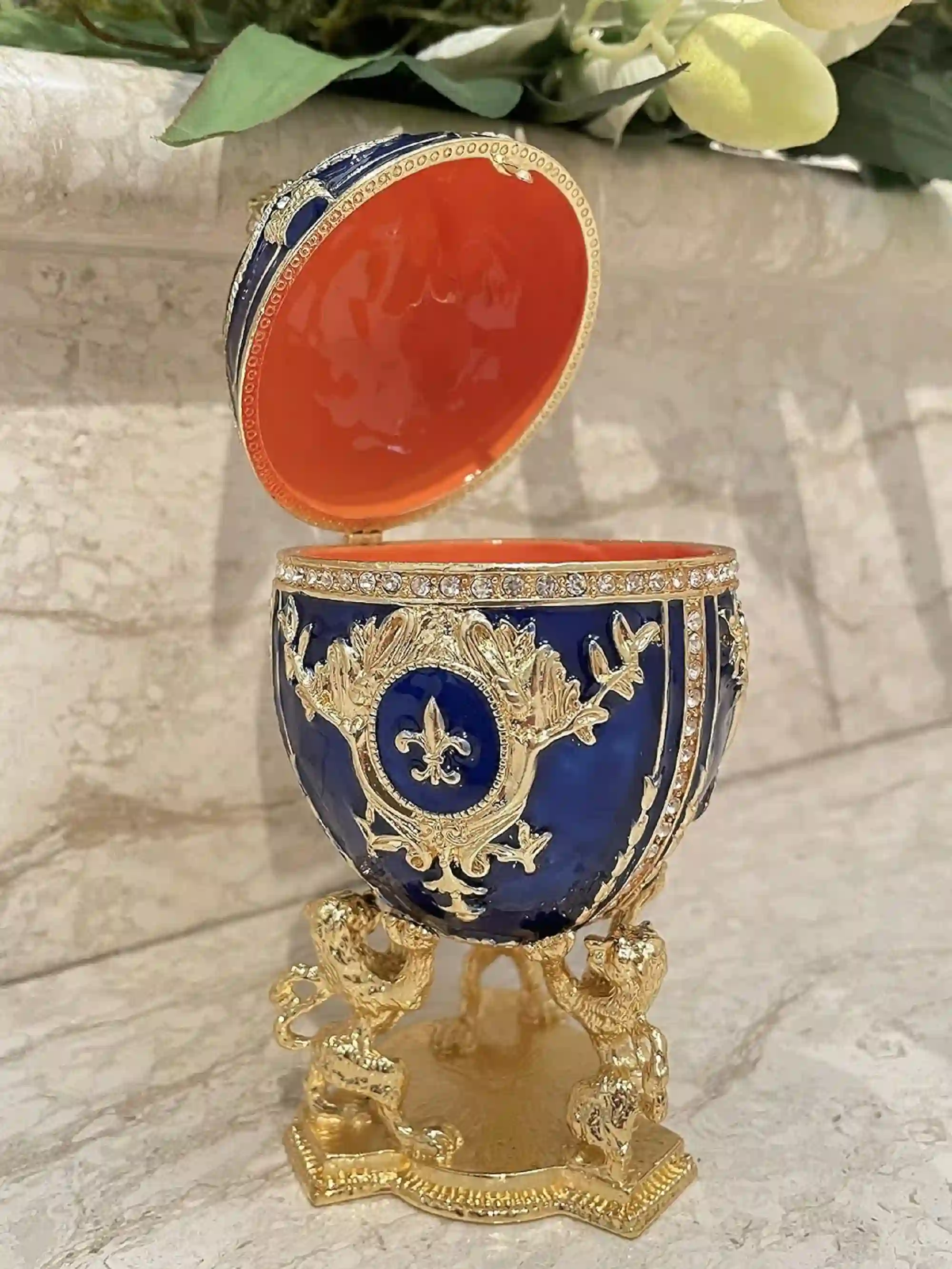 Faberge Egg Trinket Faberge Egg Ornaments Fabrege Egg Faberge style egg Gift for Her Carl Faberge PLUS Her HANDMADE Silver Diamond Necklace 