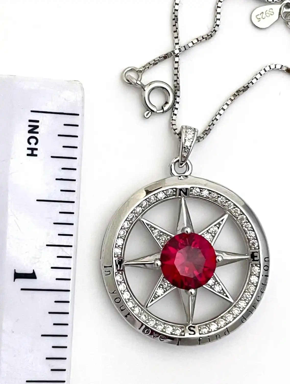 2 carat Diamond Ruby Compass Jewelry Ruby Pendant Ruby Necklace Ruby Anniversary Diamond Ruby gift for Mom 40th Wedding Anniversary 18k Gold 