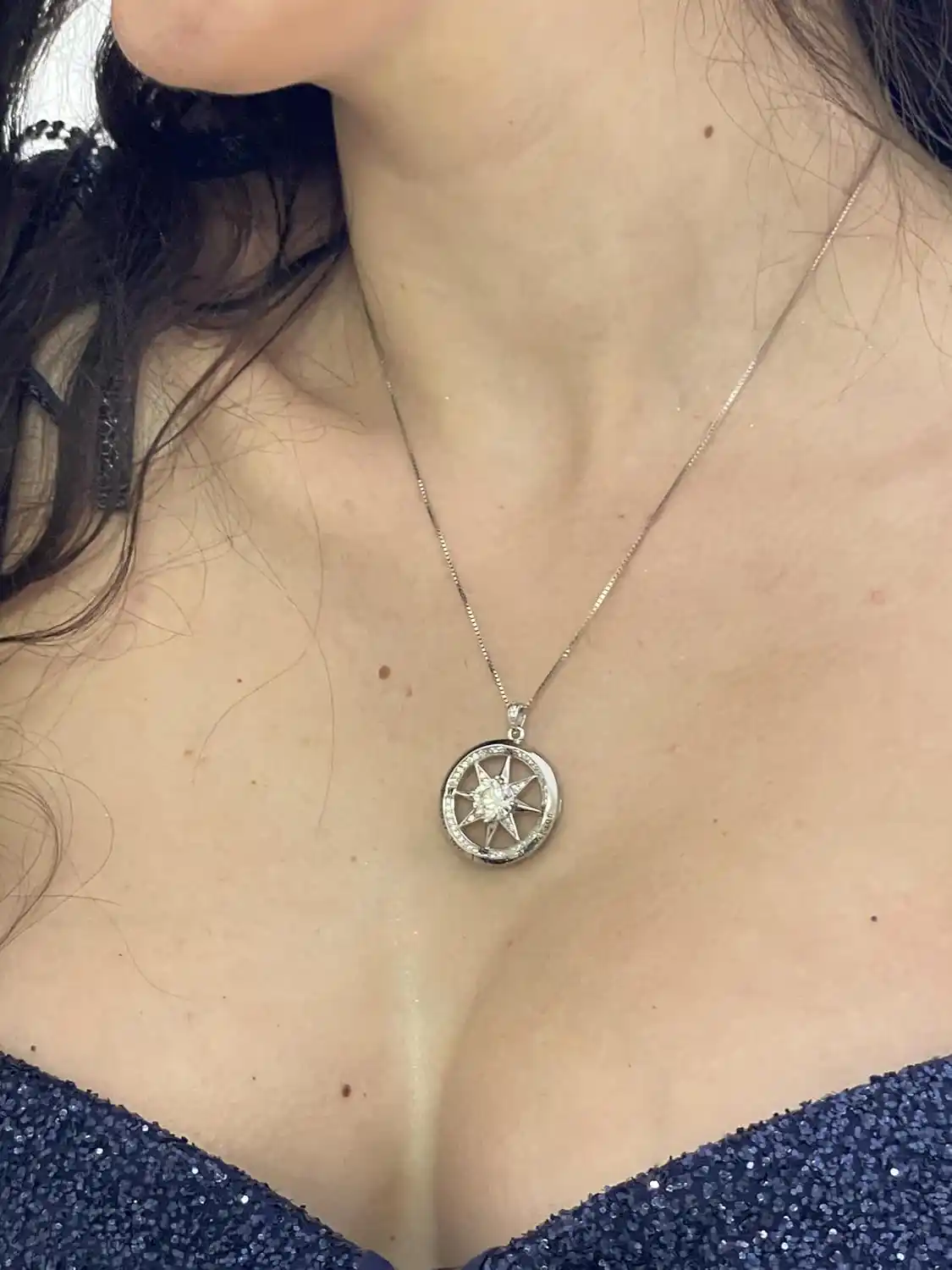 3.5ct Diamond Compass Jewelry 60th Anniversary Diamond Compass Pendant April Birth Diamond Compass Necklace Romantic Sentimental Wife gift 