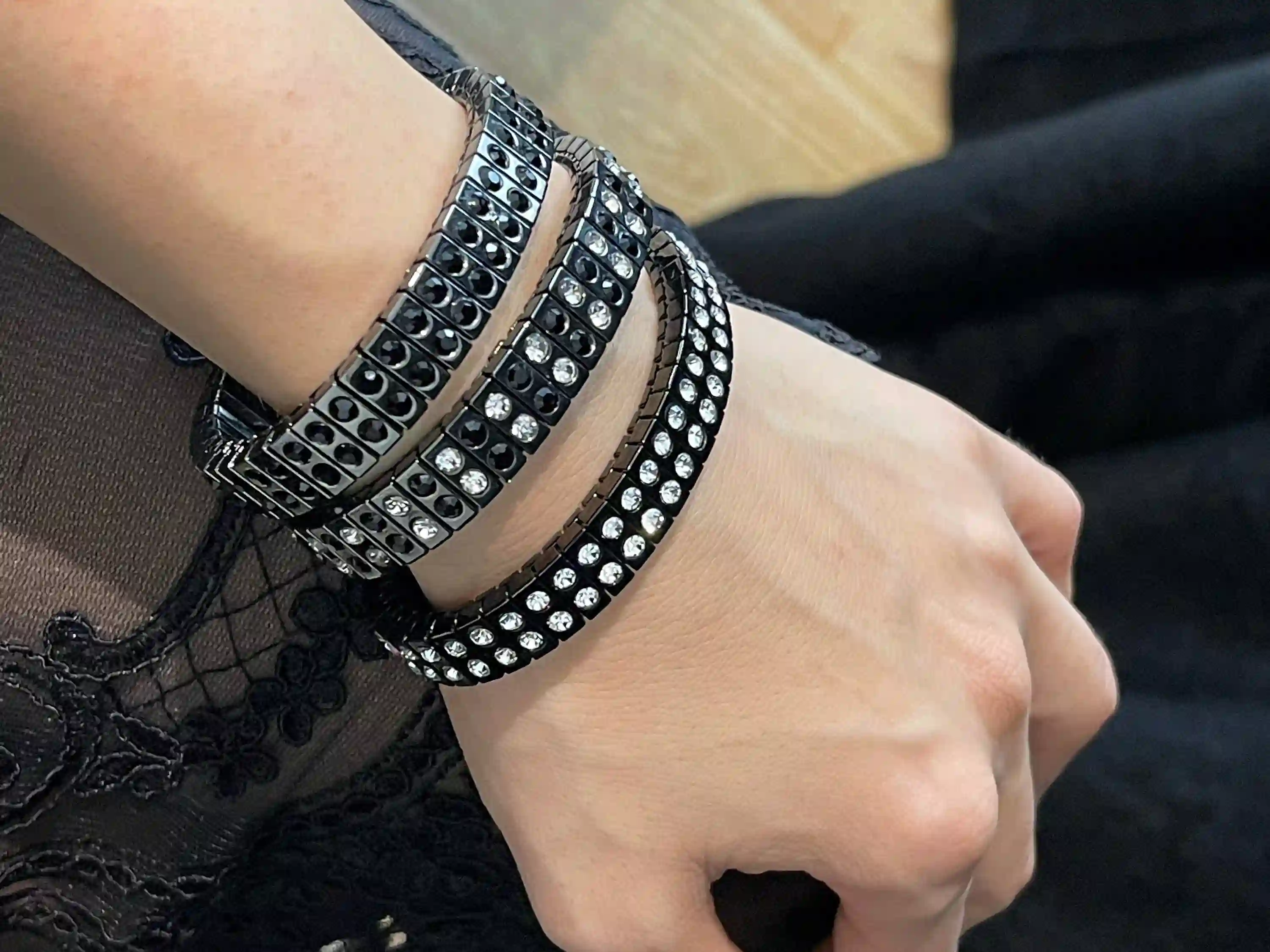 Swarovski Black.Onyx bracelet.Handmade.Party.Formal.Bracelet.Wedding Jewelry.Bangle.Gunmetal.Bridal.Valentine.Mother.Birthday.Statement.Gift 