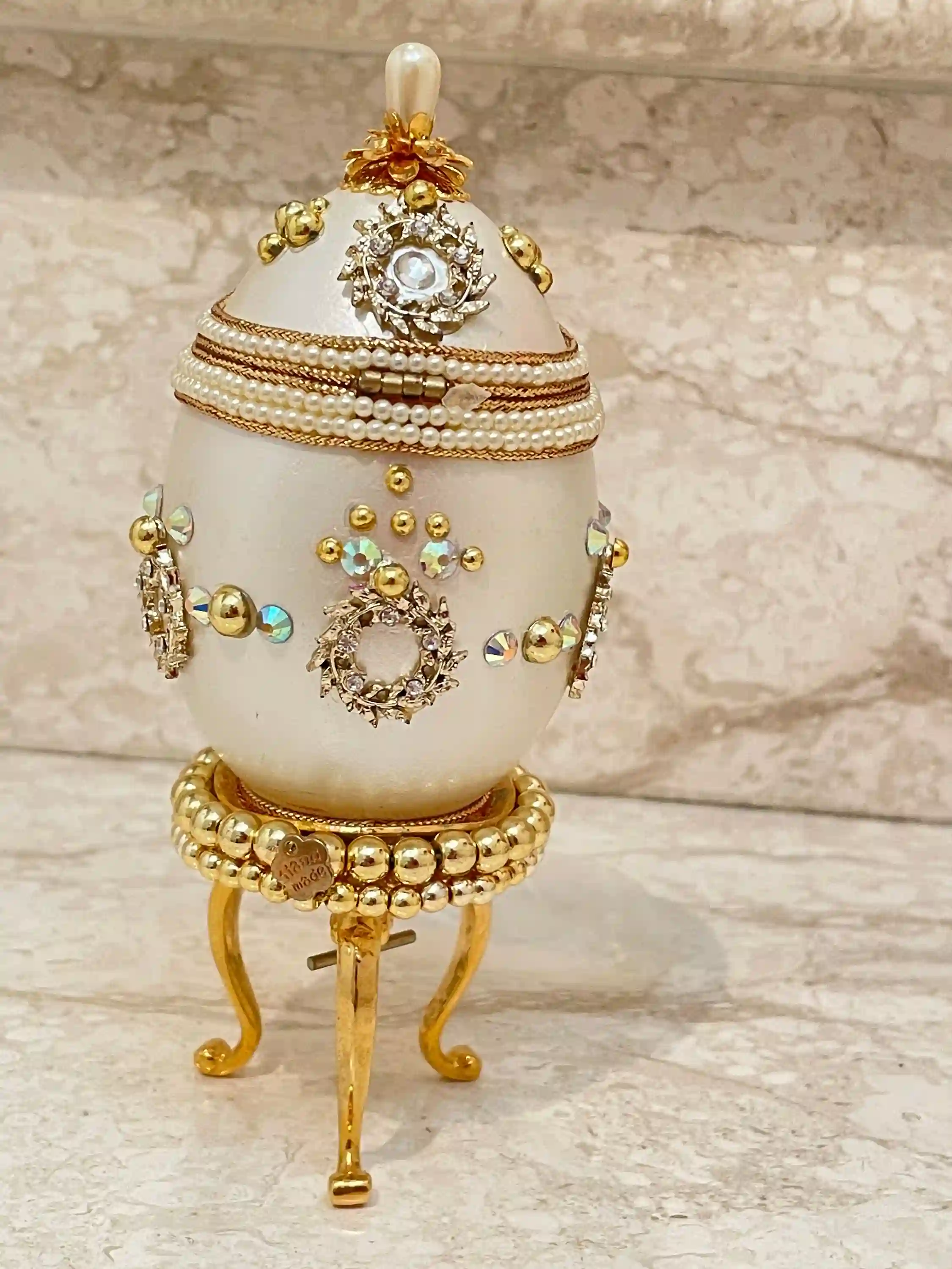 ONE Of A KIND Faberge Egg Jewelry Box Daughter Wedding Day Gifts Collectible Item Swarovski Handset Faberge Egg style Natural HANDCARVED Egg 