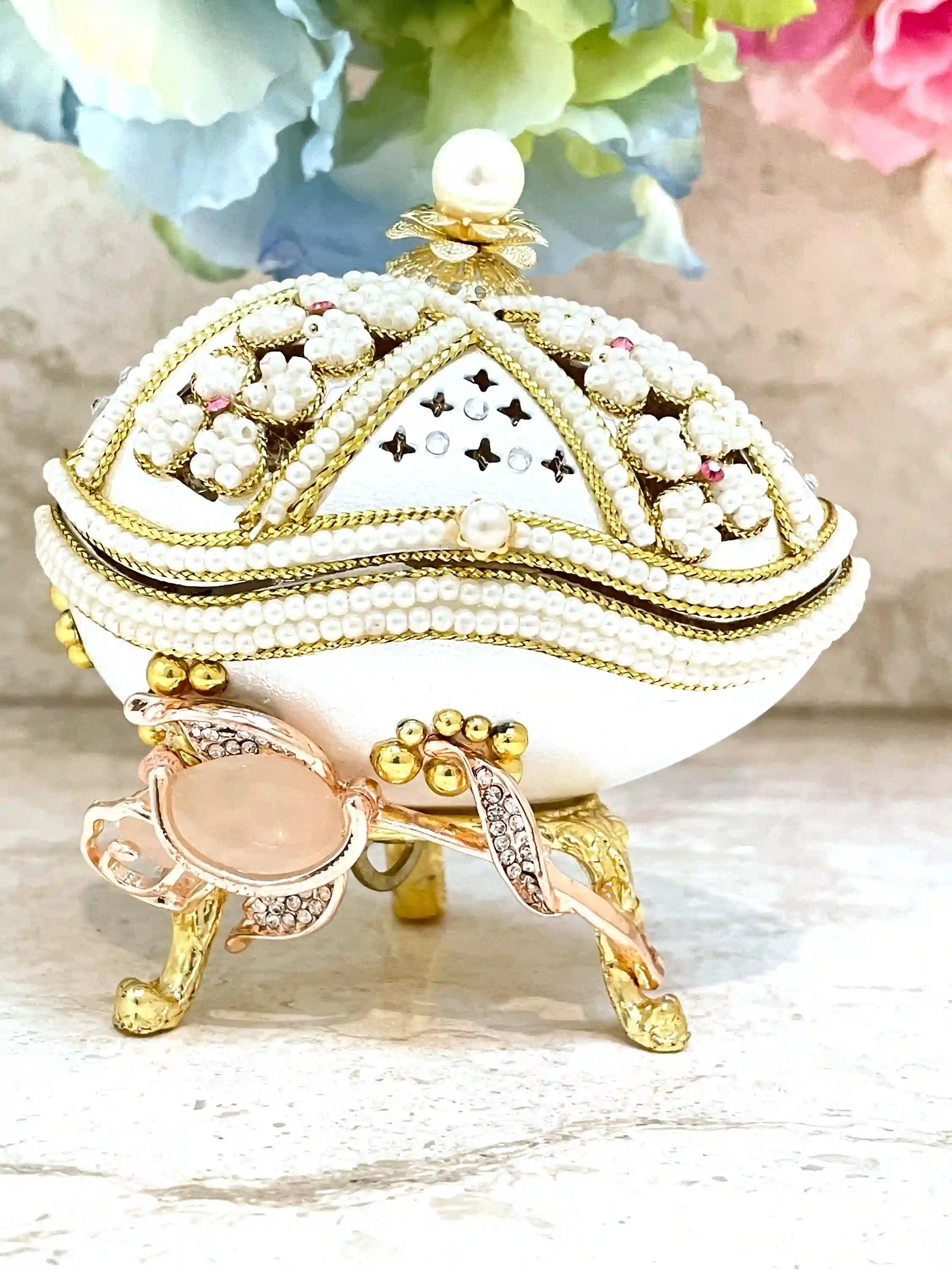 Limited Edition - Faberge-Style egg Music box + Pink Faberge-Style egg Pendant Necklace + Bracelet - 24k Gold - Birthday gifts - Faberge-Style egg - 