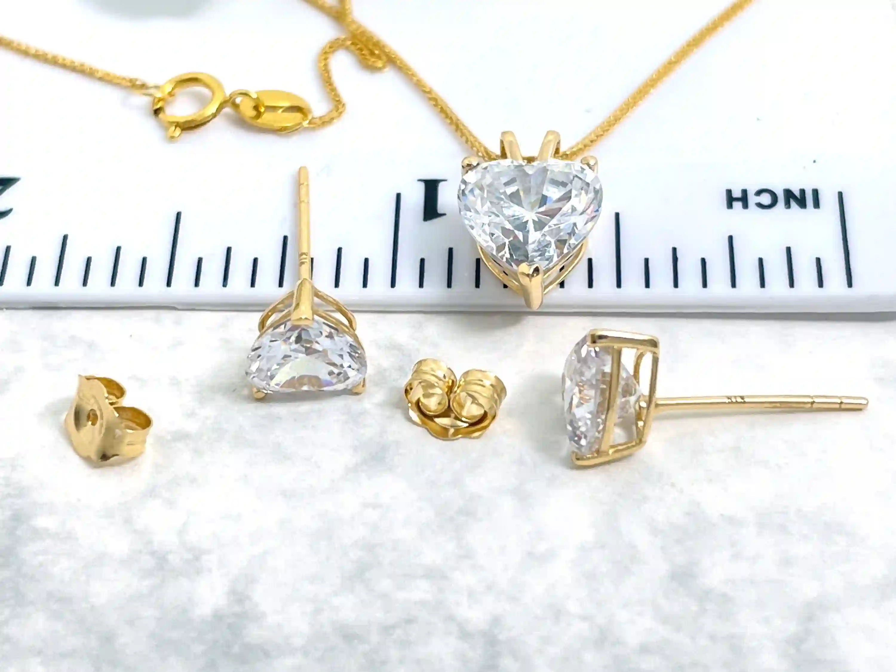 Solid 18k GOLD Jewelry SET Heart Shape Diamond Necklace Heart Diamond Pendant Diamond Heart Stud Earrings Unique Diamond Jewelry SET 3.5ct 