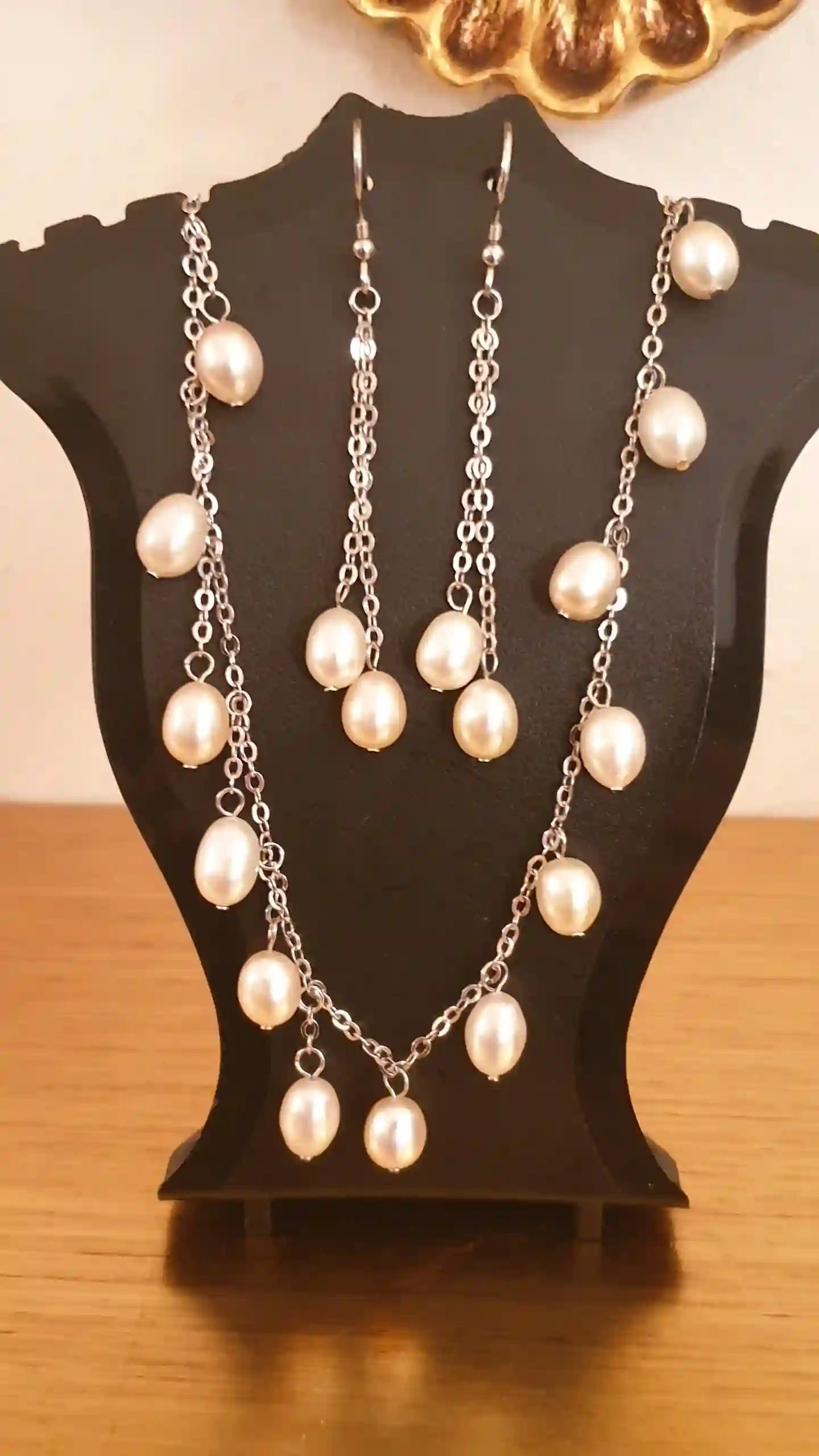 Pearl Set Solid Sterling silver 925 Yoshika Original Pearls White Gold Rhodium Plated HAND MADE SET Necklace Earrings & Bracelet 