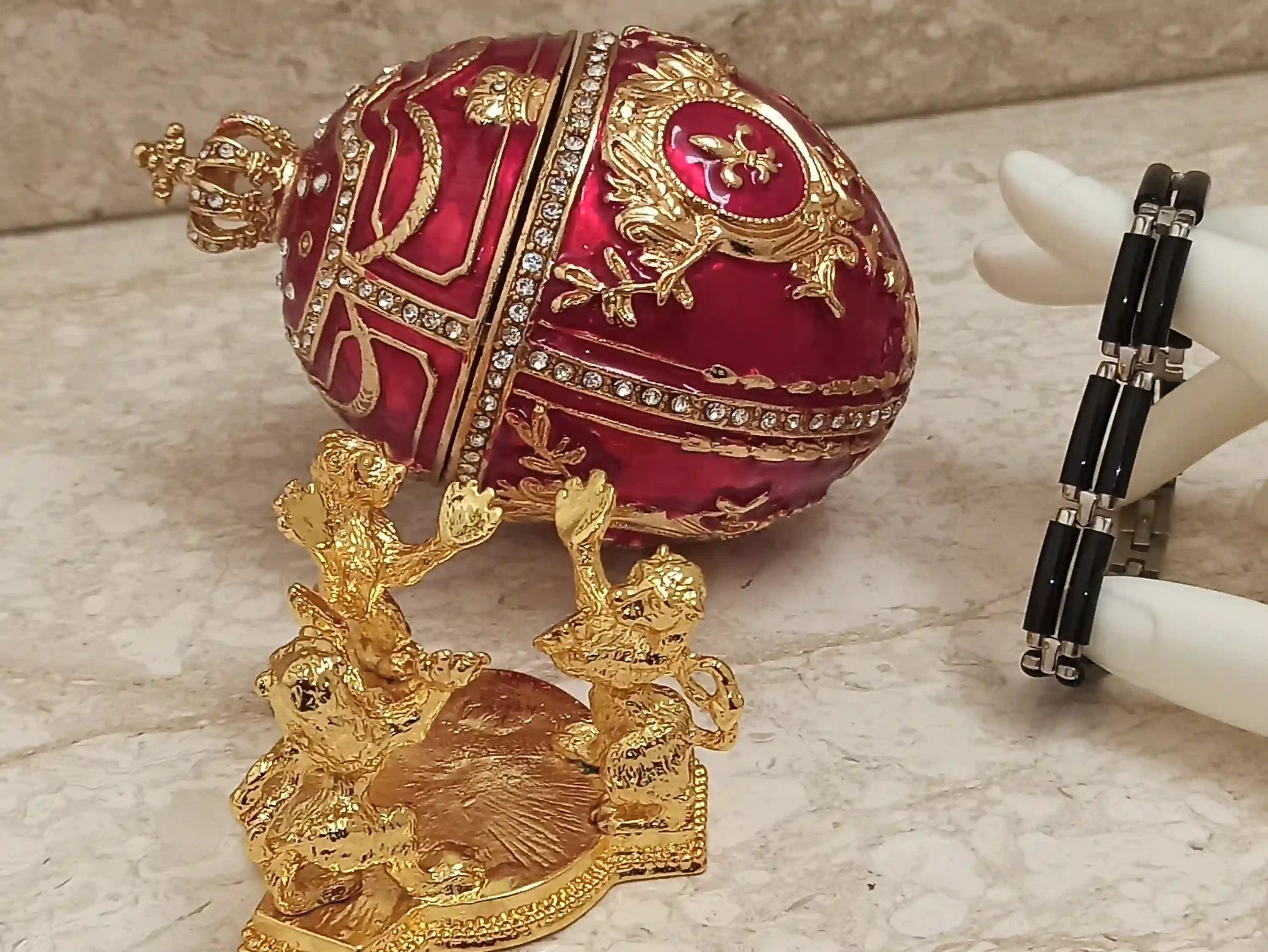 Easter day presents for Son Men Easter gift Daddy Brother Lion Ornament FABERGE egg Trinket 24k GOLD 4CT Swarovski DIAMOND & Silver Bracelet 