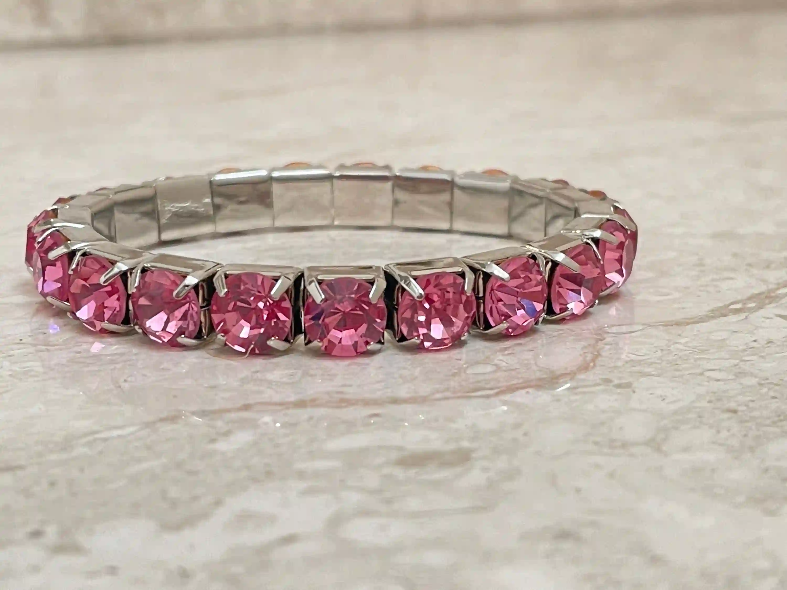 Handmade Pink Topaz Bracelet Tennis Bracelet Birthstone Jewelry Pink Stone Bracelet Topaz Bracelet Gift for her Birthday Prom Grad Bracelet 