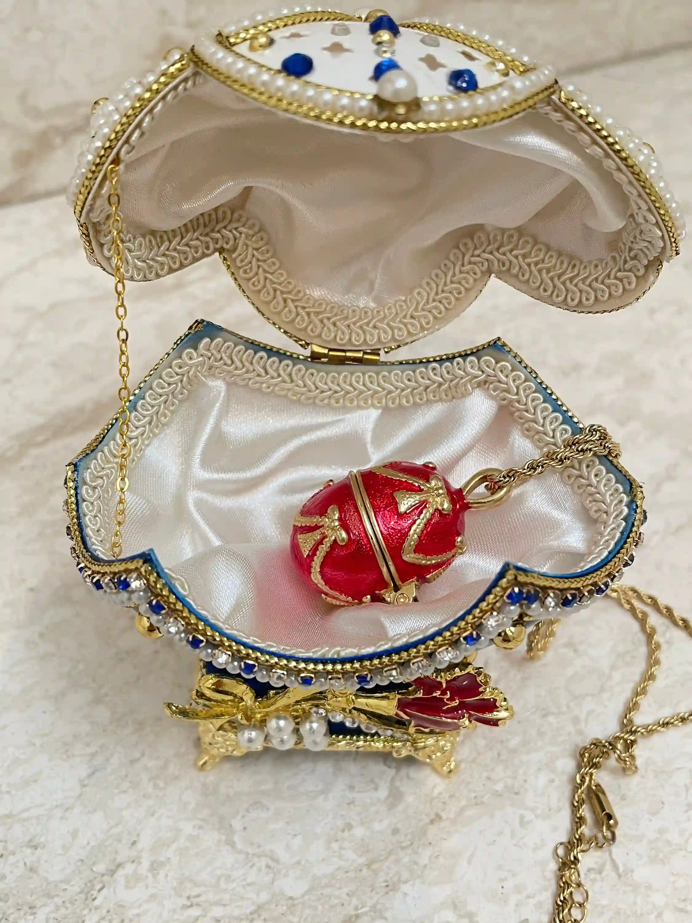 One of a KIND - Faberge Music box - Faberge style Egg - Fabrege egg Gift for her - 35th Anniversary gift for parents Unique Birthday gift 