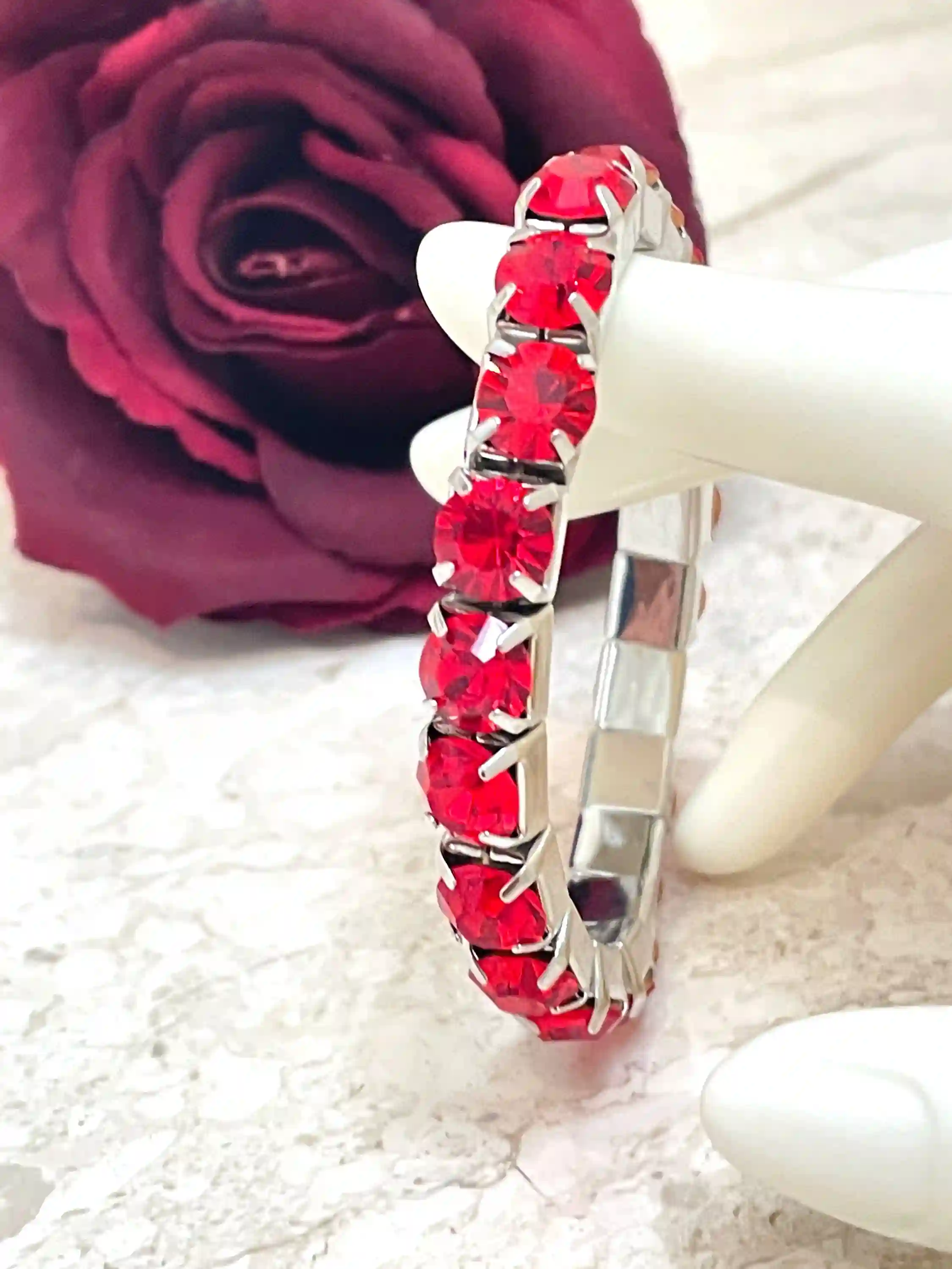 Silver Ruby bracelet Tennis Bracelet RUBY Gemstone Bracelet January Birthstone Ruby Jewelry Birthday gift for her Handmade Christmas Wedding 
