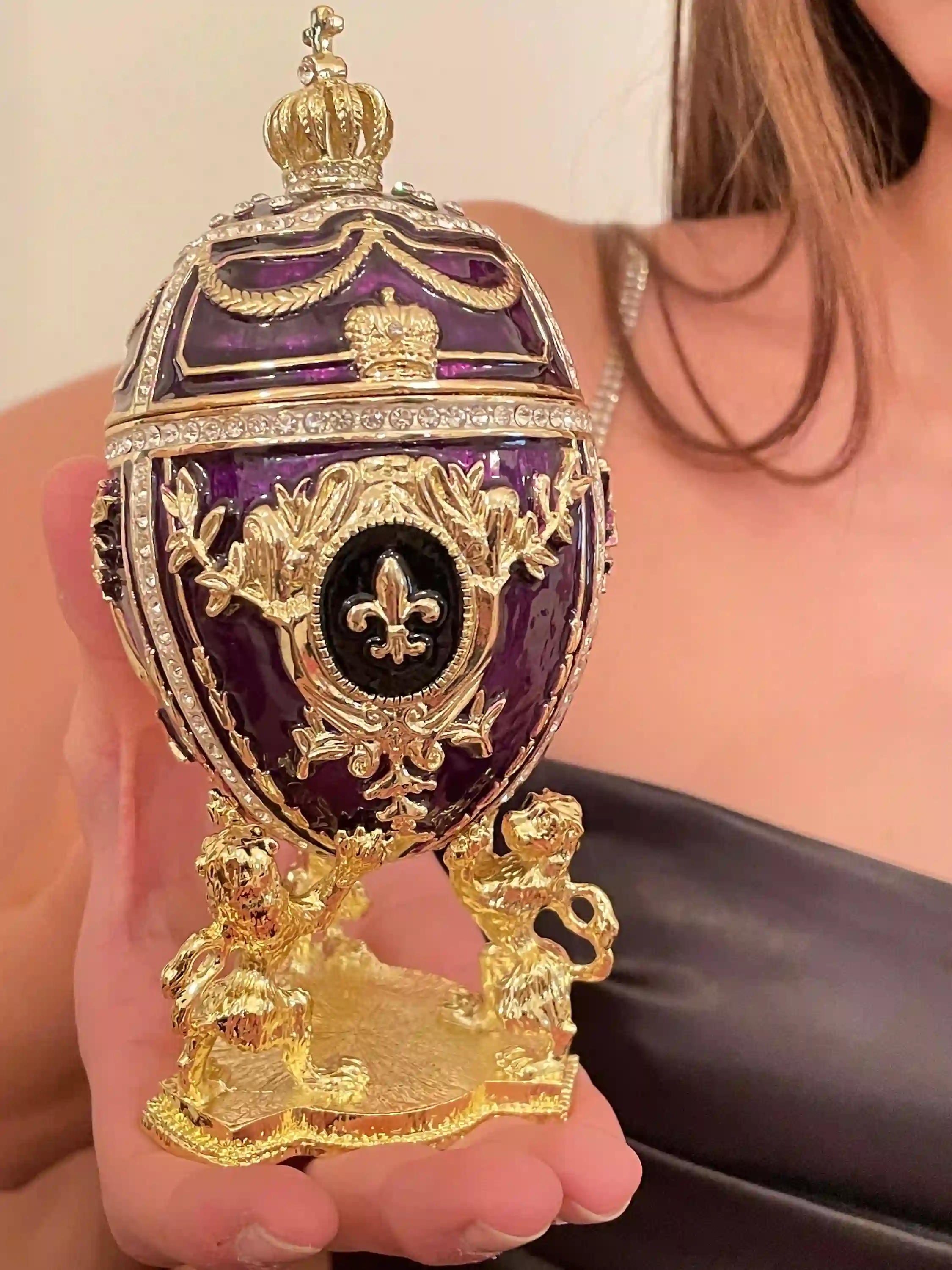 5* Designer Birthstone Amethyst Faberge Egg style Fabrege Egg 300 Swarovskis HANDSET Faberge Birthstone Birthday gift for women 24k HANDMADE 