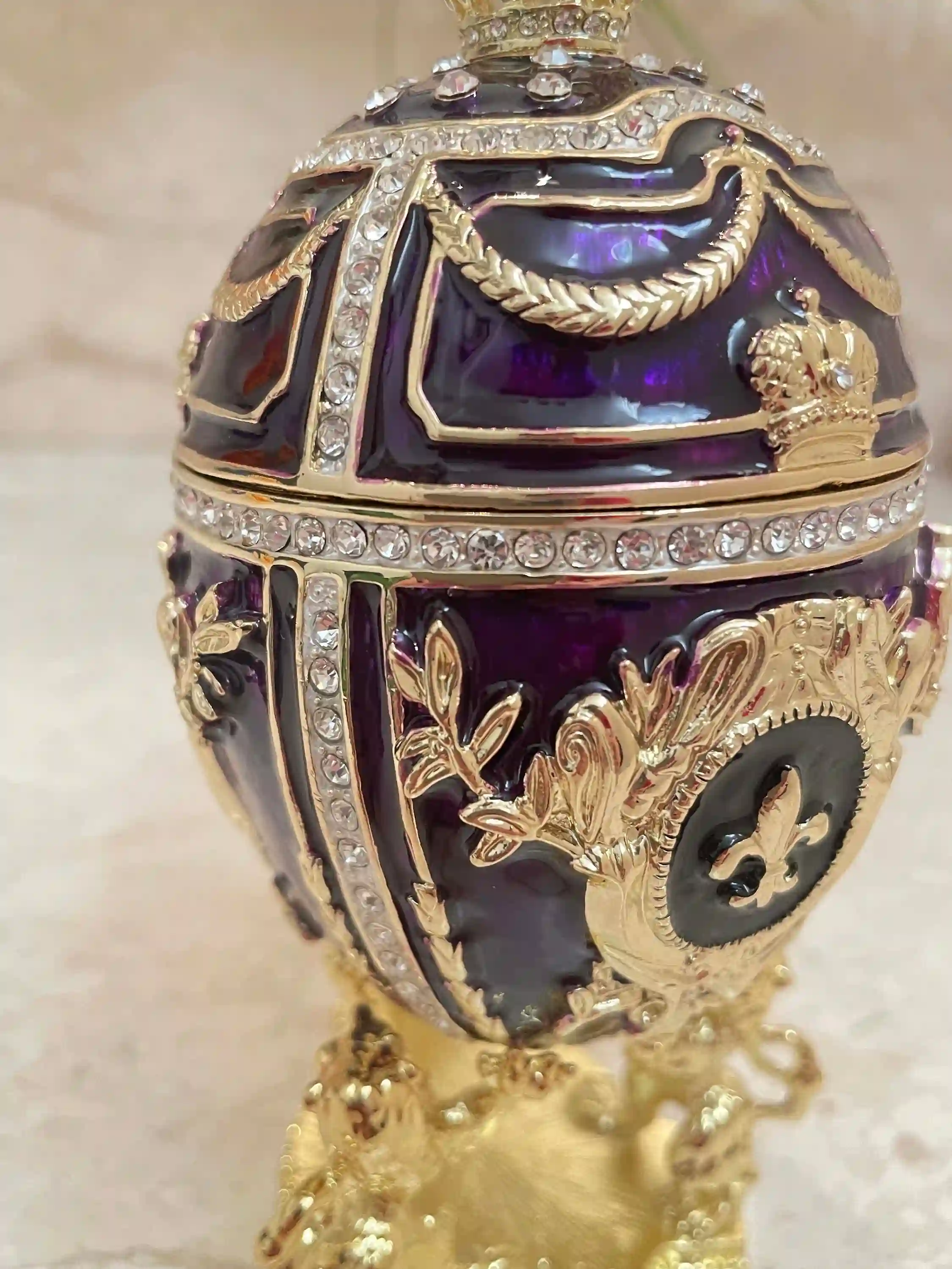 5* Designer Birthstone Amethyst Faberge Egg style Fabrege Egg 300 Swarovskis HANDSET Faberge Birthstone Birthday gift for women 24k HANDMADE 