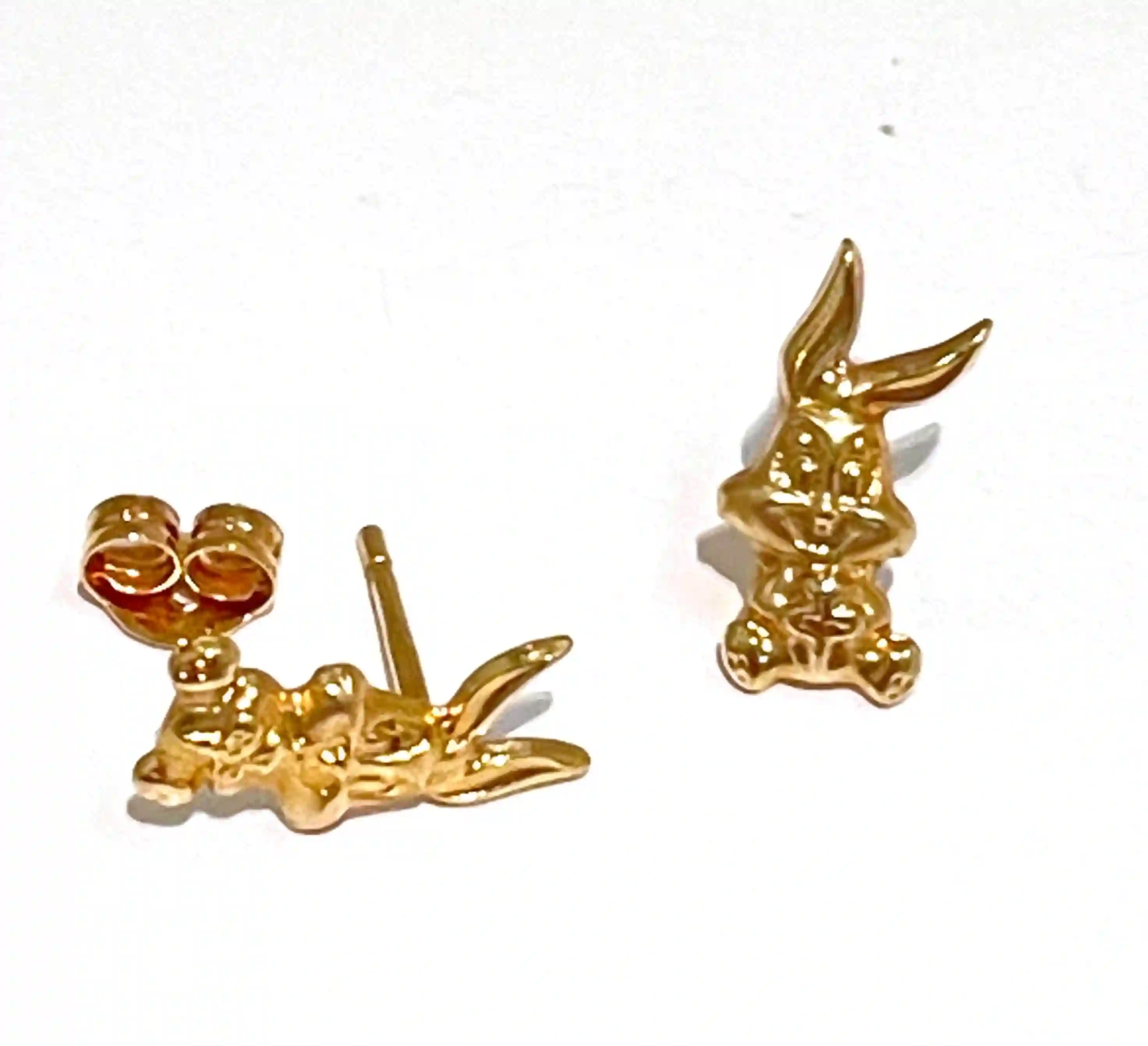 Bugs Bunny Earrings SOLID 18K GOLD Looney Tunes gift Cartoon Lovers Jewelry for women Warner Bros Earrings Gold Bunny studs gift for her 