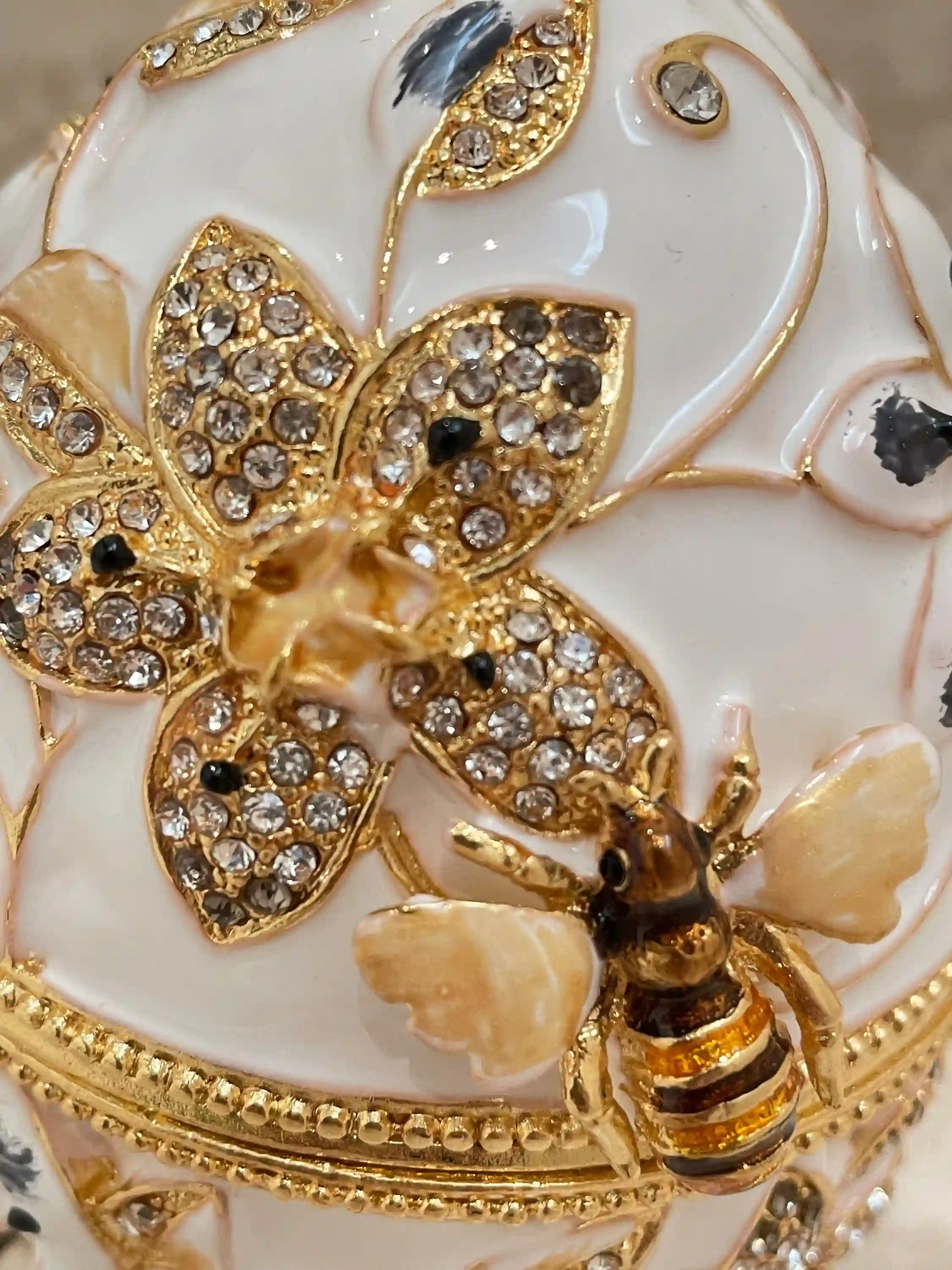 Designer White Faberge Egg style Necklace PLUS Engagement Gift Fabrege Eggs Handpainted Jewelry Box Wedding gift for parent 400 HANDSET Crys 