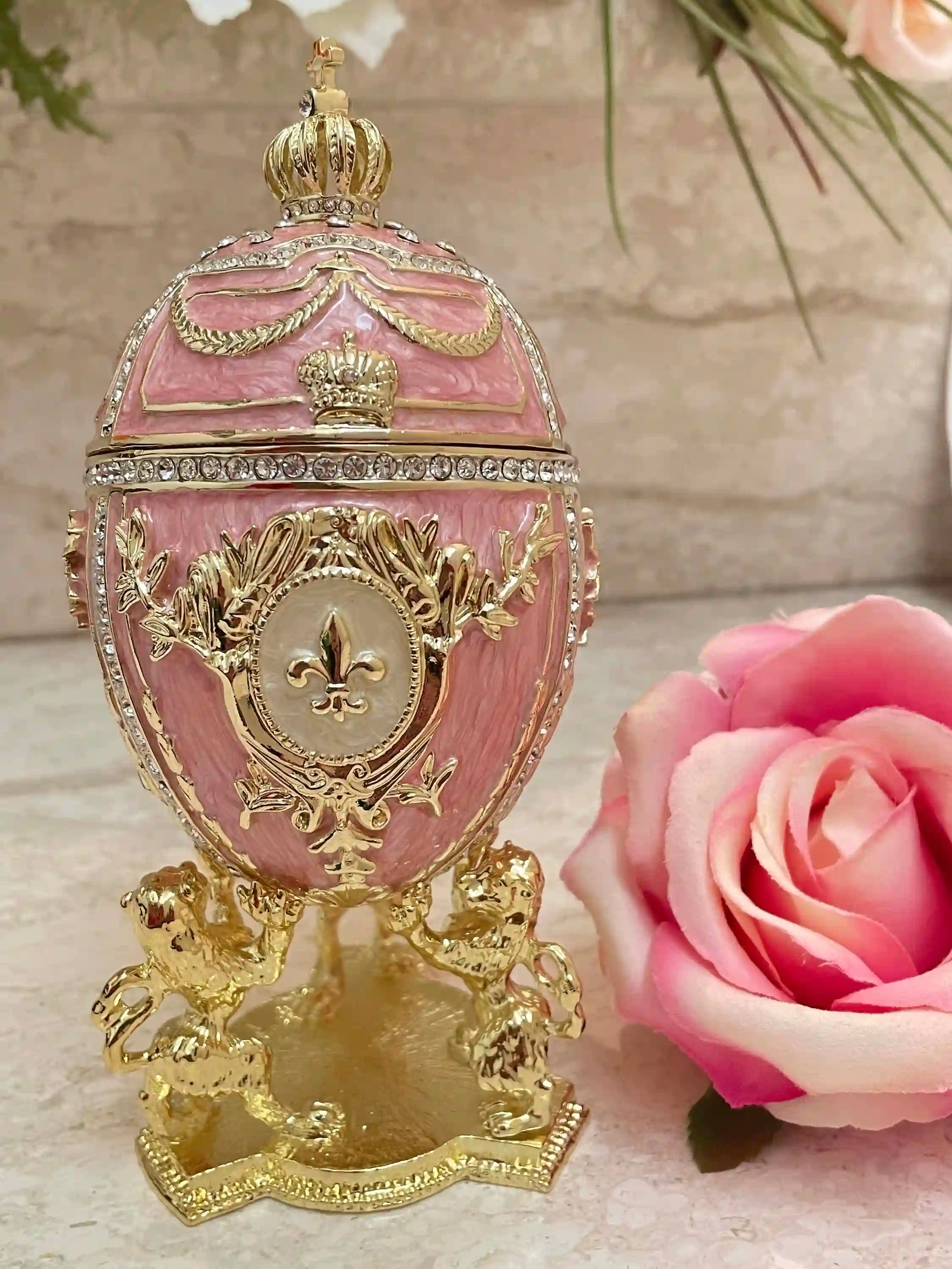 Topaz Pink Faberge style egg Austrian Crystal HANDSET Faberge Egg 24kGOLD Easter egg HANDMADE Decorative box Birthday Gift for her Birthday 