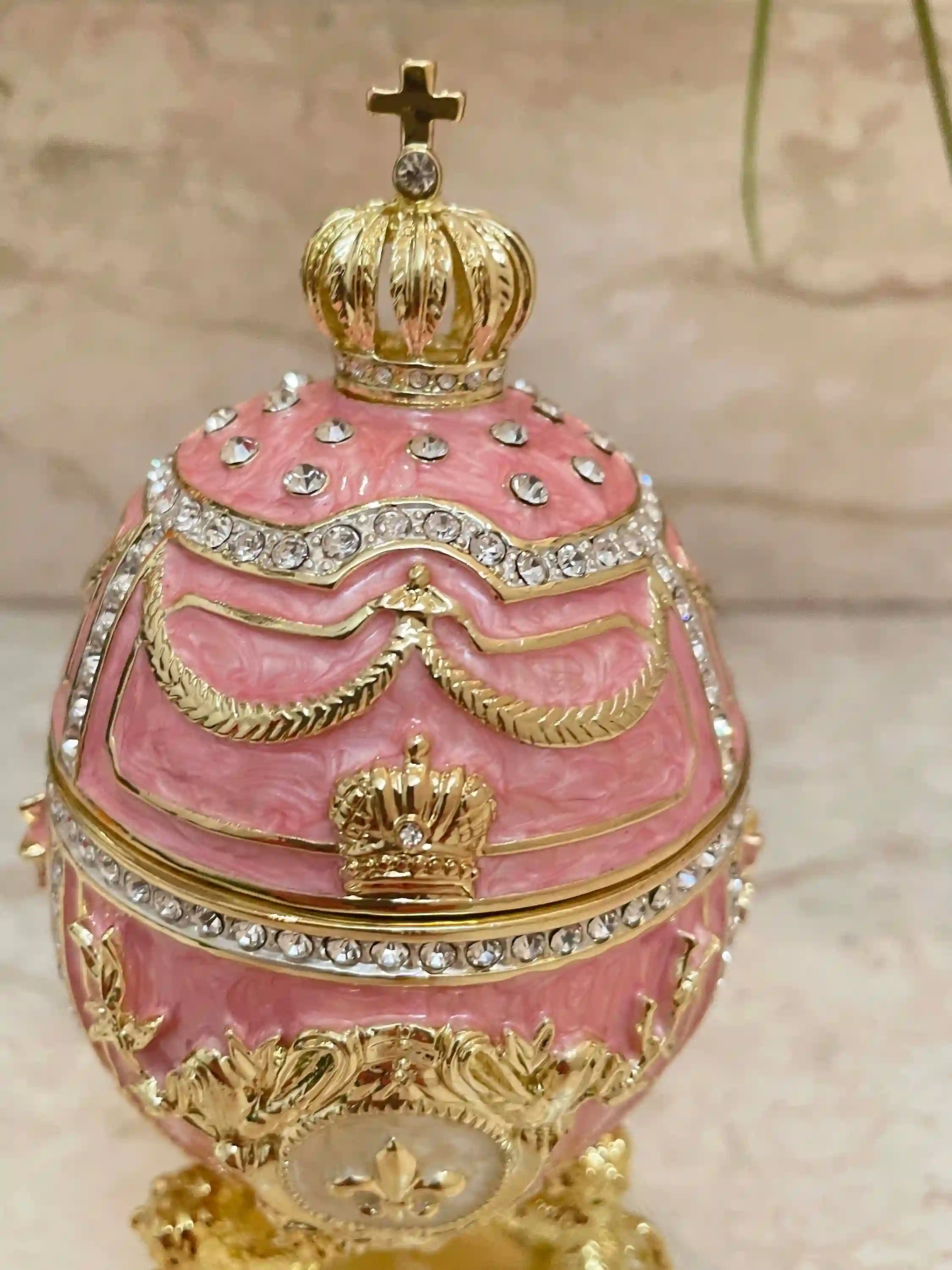 Topaz Pink Faberge style egg Austrian Crystal HANDSET Faberge Egg 24kGOLD Easter egg HANDMADE Decorative box Birthday Gift for her Birthday 