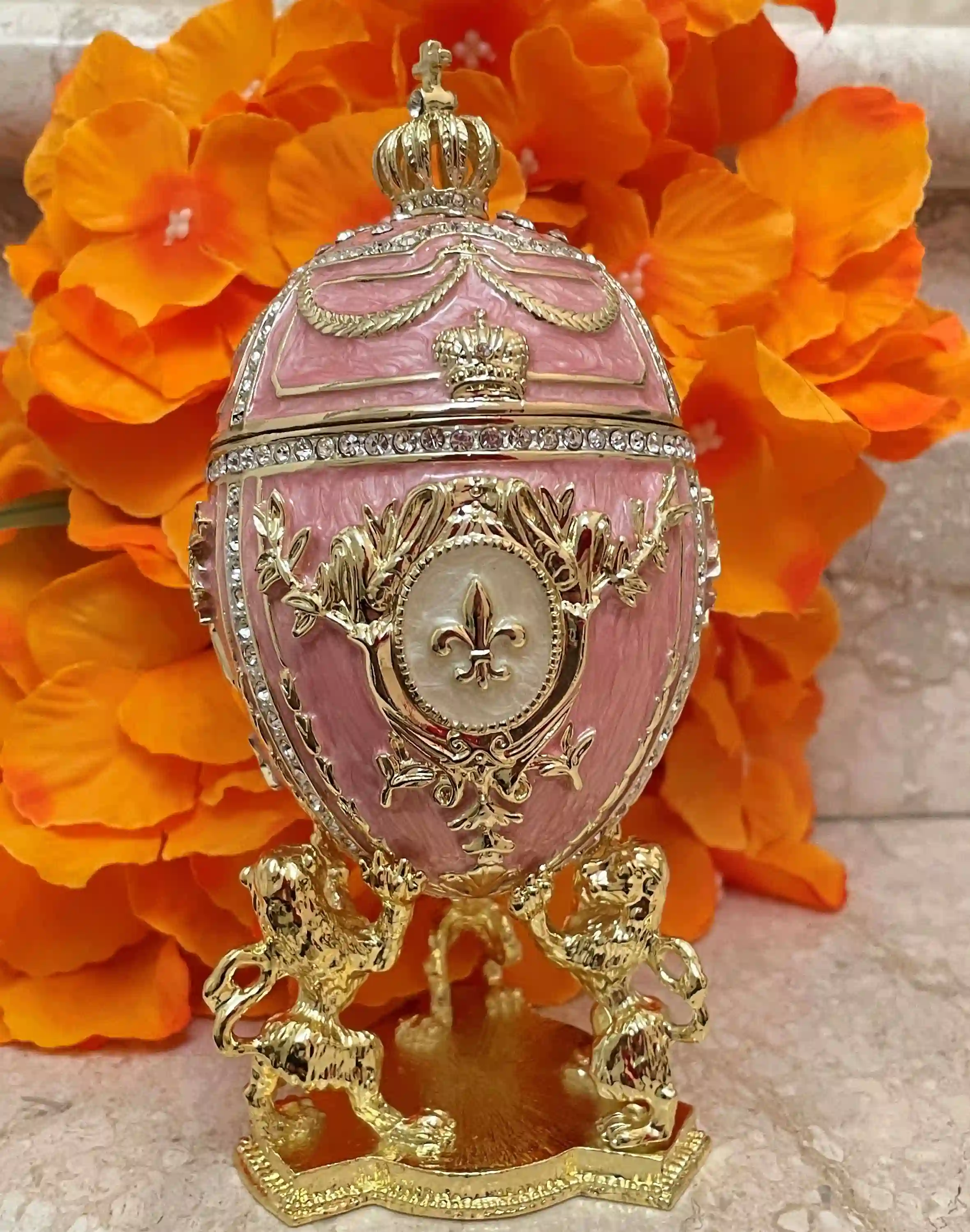 Topaz Pink Faberge style egg Austrian Crystal HANDSET Faberge Egg 24kGOLD Easter egg HANDMADE Decorative box Birthday Gift for her Birthday 