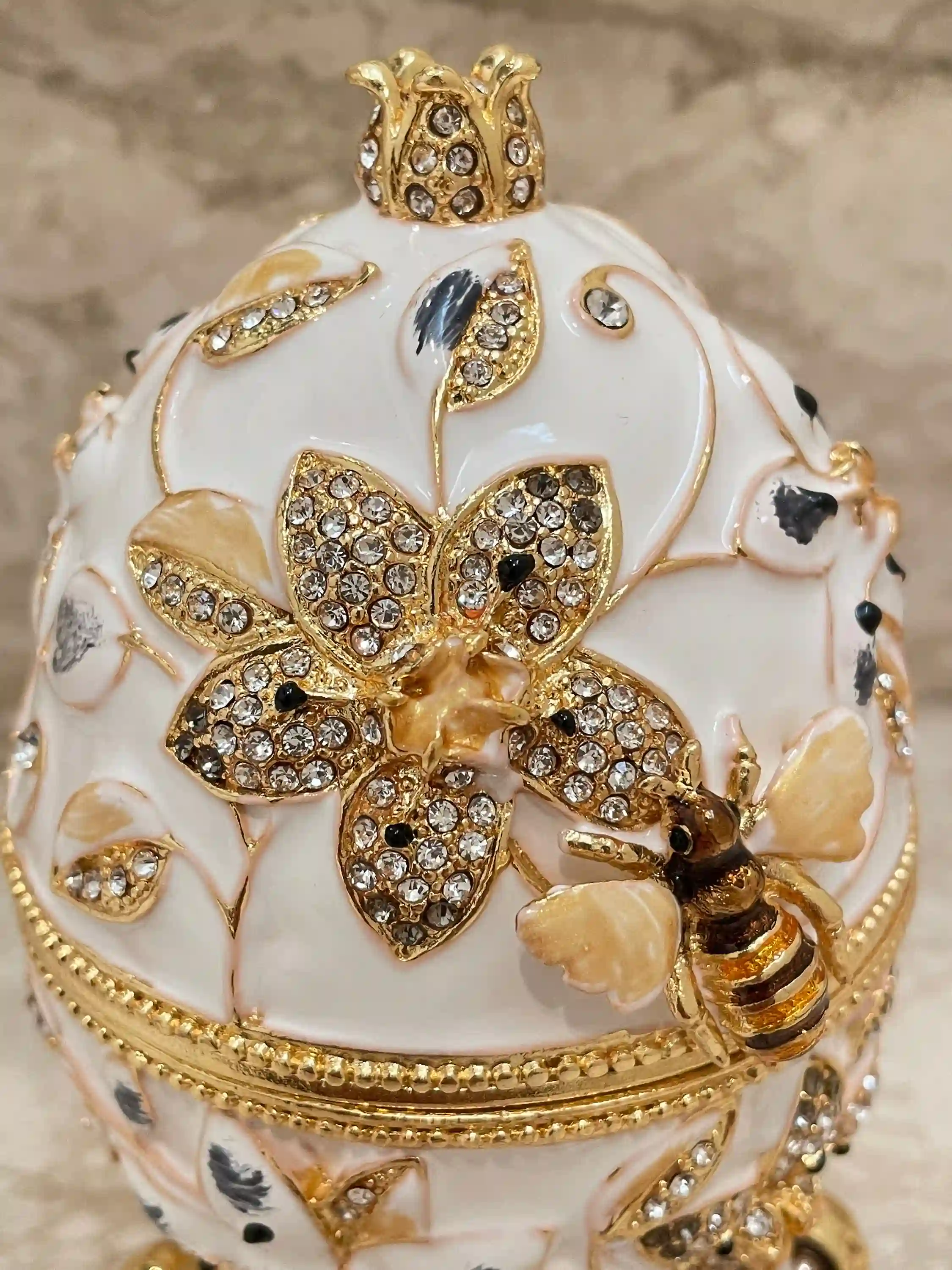 Faberge Egg White Pomegranate Jewelry Box Housewarming Gift Home Decor Faberge Egg Birthday Mom Gift Box for Christmas Swarovski HANDSET 24k 