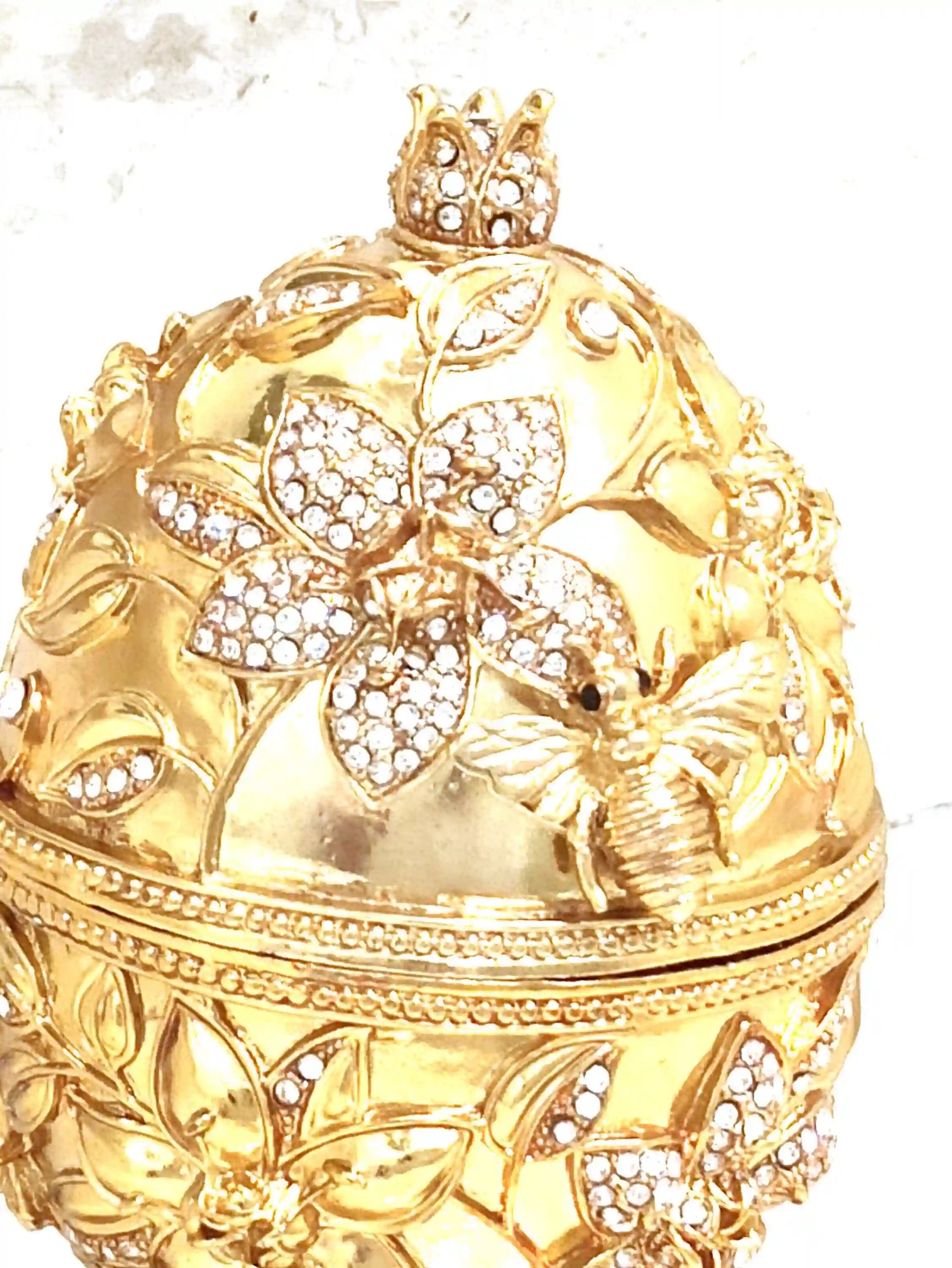 24k GOLD Faberge Collectors Egg Pomegranate Jewelry box Pomagranet GOOD Luck Gift 10ct Diamond HANDMADE Trinket Boxes House Warming Ornament 