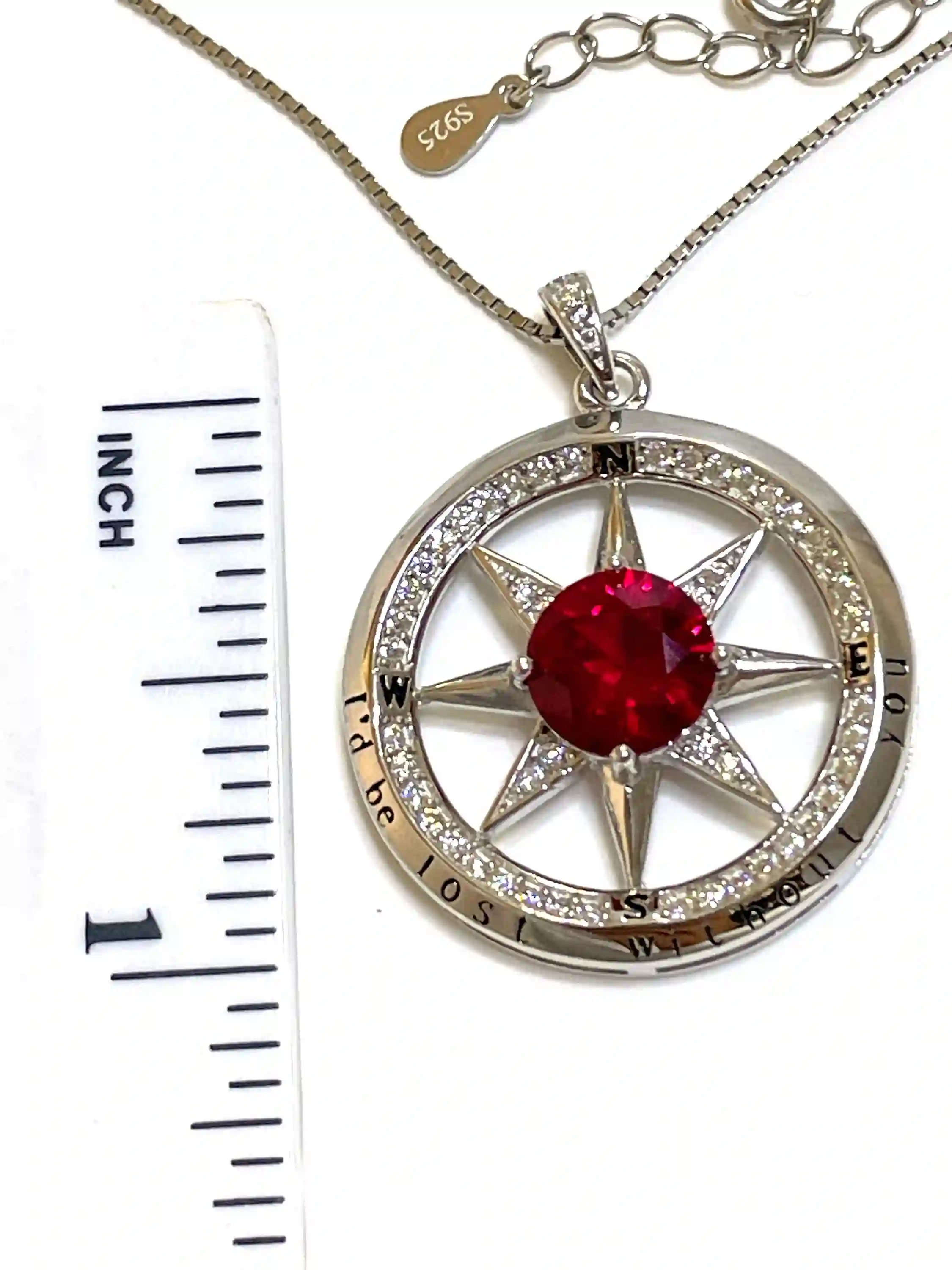 3.5 carat Diamond Pendant Compass Jewelry NATURAL RUBY 40th Wedding Anniversary Ruby Compass White Gold Compass Sterling Silver LOVE Compass 