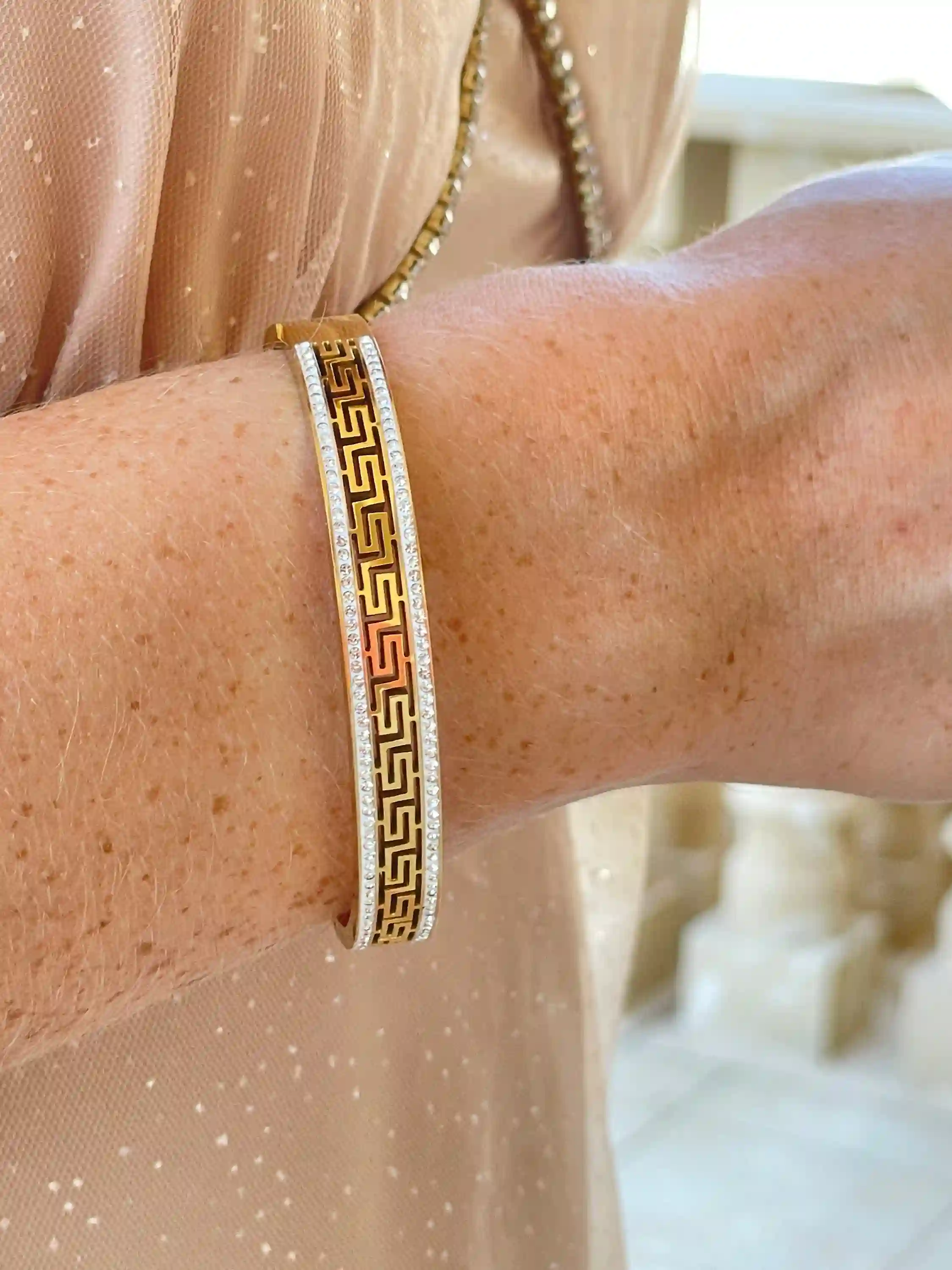 10mm Bracelet Greek Jewellery 18k Yellow Gold Bracelet Infinity Bangle Bracelet Ancient Greek Key Jewelry Meander Bracelet Anniversary gift 