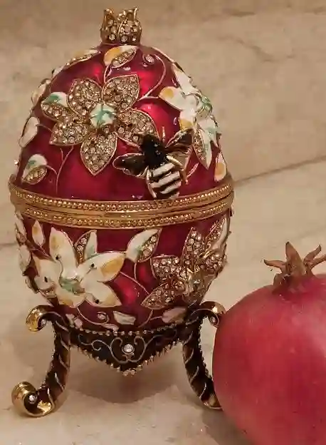Faberge-Style, PLUS, Faberge-Style Egg PENDANT, Red Faberge Egg Christmas Gift, Faberge Style Egg, Valentines day Gift for her,Swarovski HANDSET-24KGOLD 