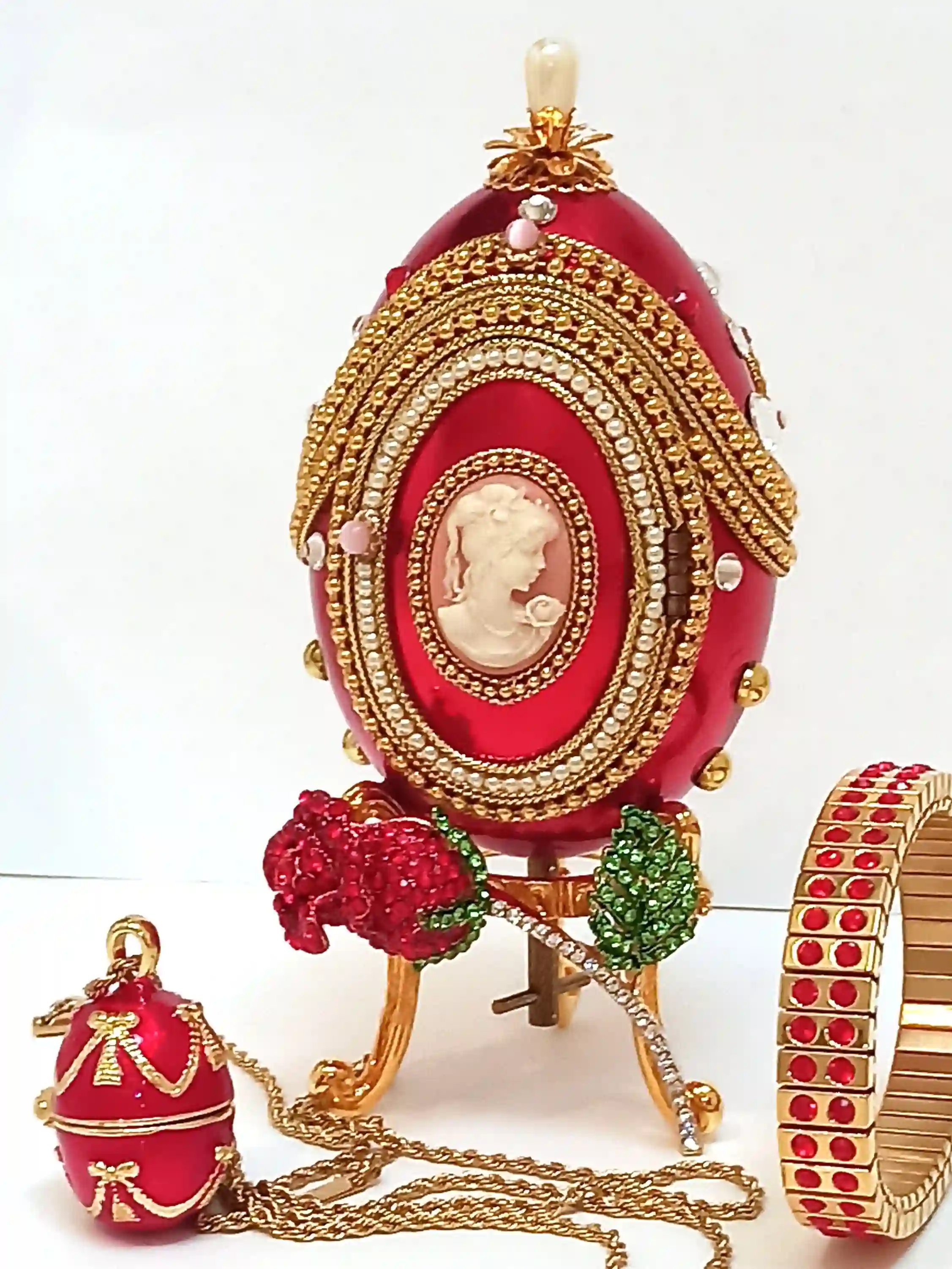 ONEOFAKIND gift,Faberge-Style Egg Trinket Box,Faberge MUSIC Box,Antique Picture Frame,Vintage Egg Faberge style,24k Neklace Bracelet & Faberge egg 