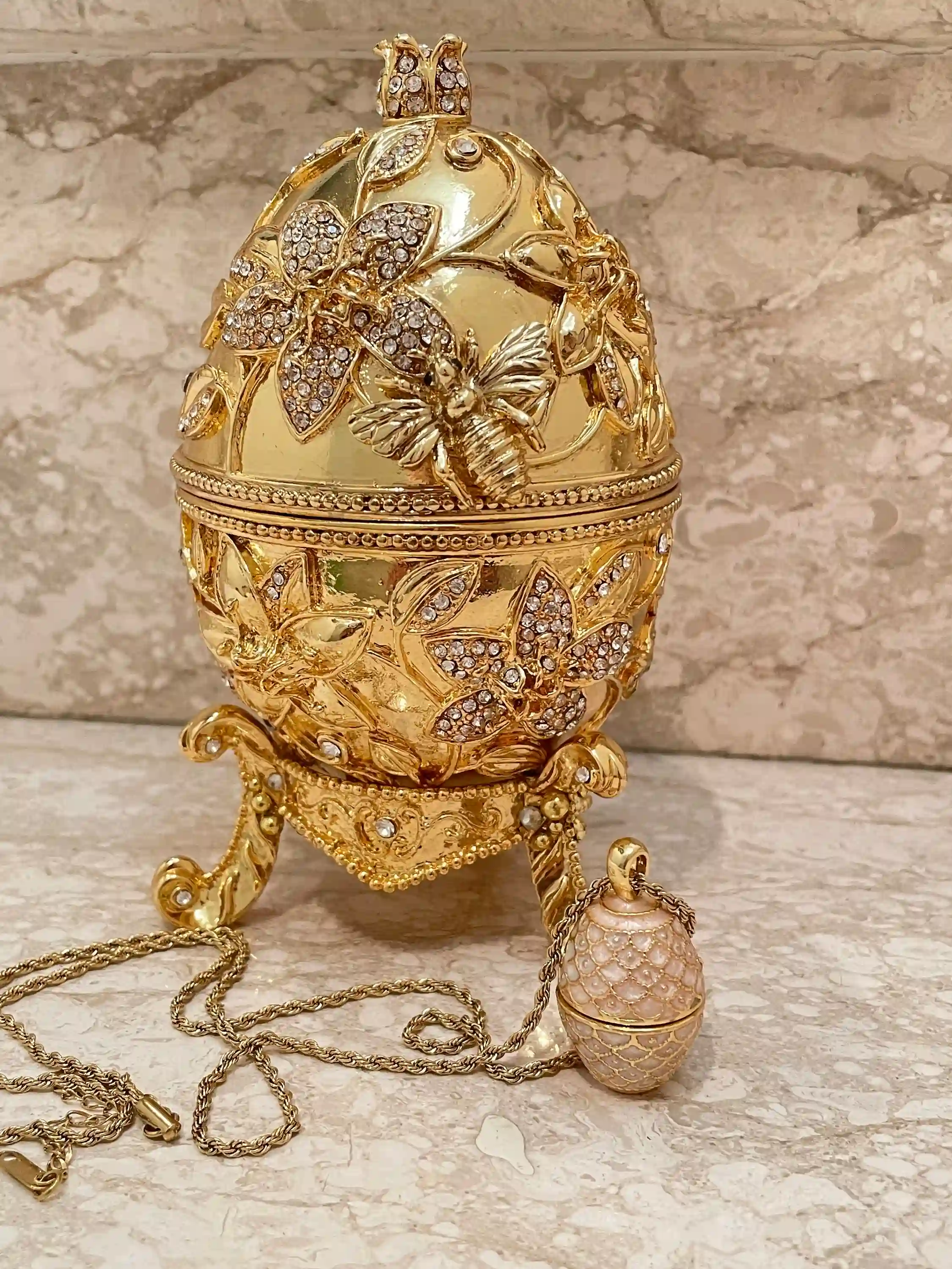 Bee Lover Gift Bee Pomegranate Egg Jewish Rosh Hashanah Gift Home Decor Faberge Egg Hebrew Mother Unique Gift for Her HANDMADE 24K Crystal 