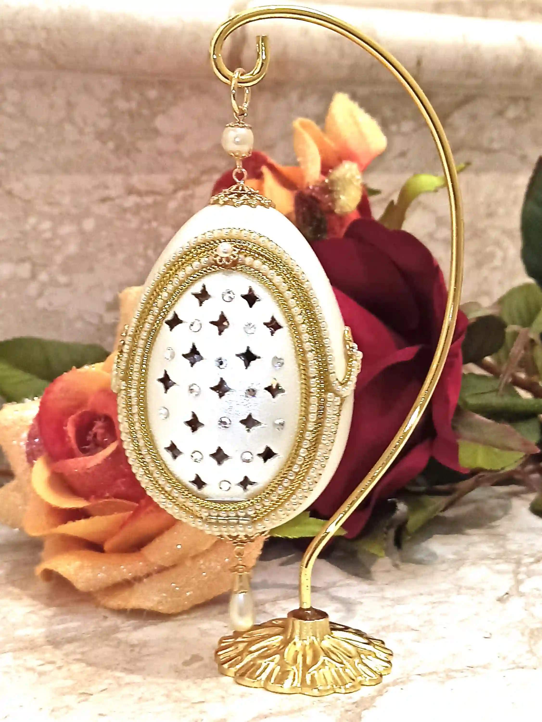 Vintage Faberge Style egg Unique Anniversary Faberge egg Wedding Gift for daughter Engagement Gift Fabrege egg HANDCARV Natural Egg 24k GOLD 