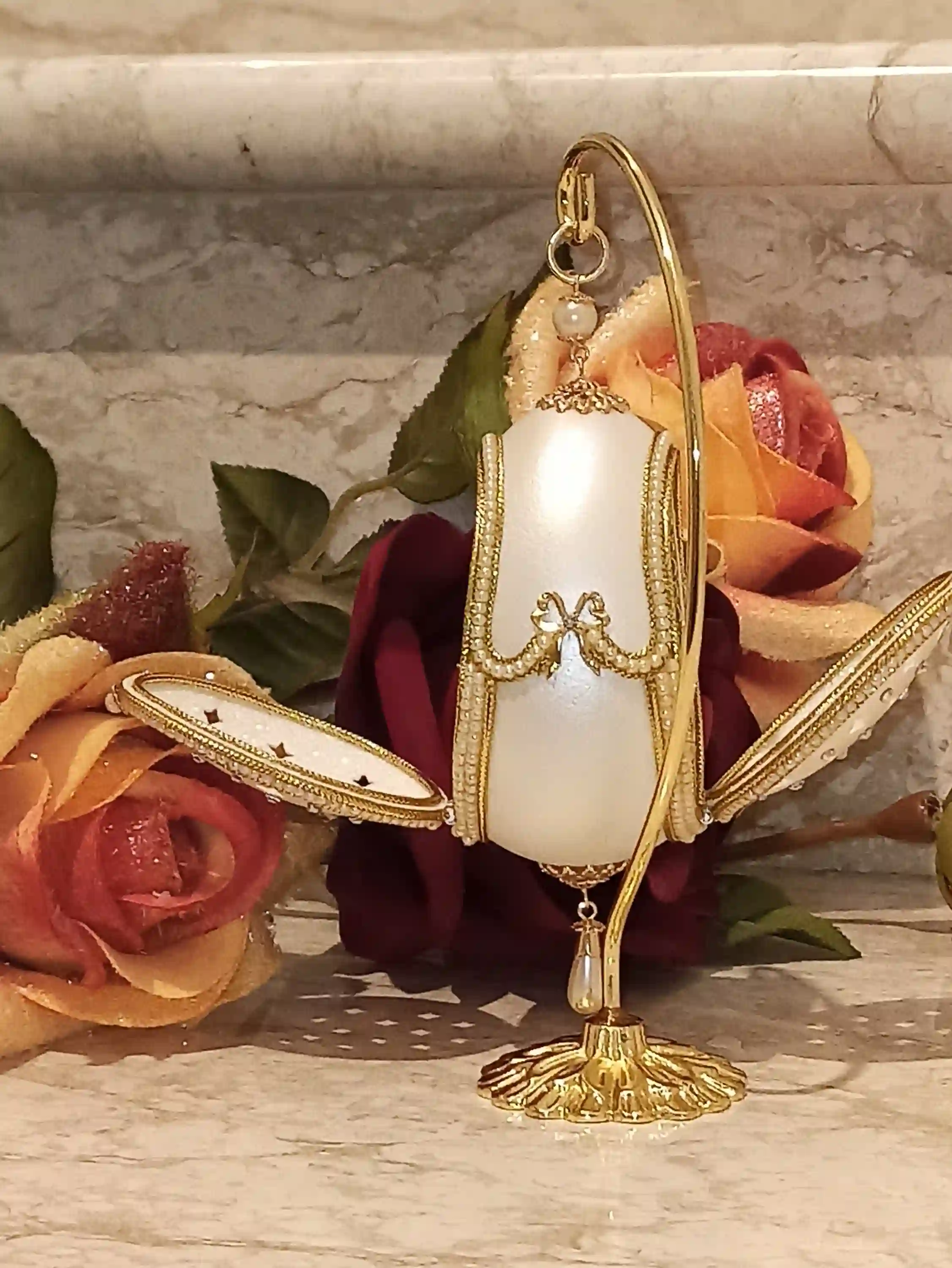 Vintage Faberge Style egg Unique Anniversary Faberge egg Wedding Gift for daughter Engagement Gift Fabrege egg HANDCARV Natural Egg 24k GOLD 