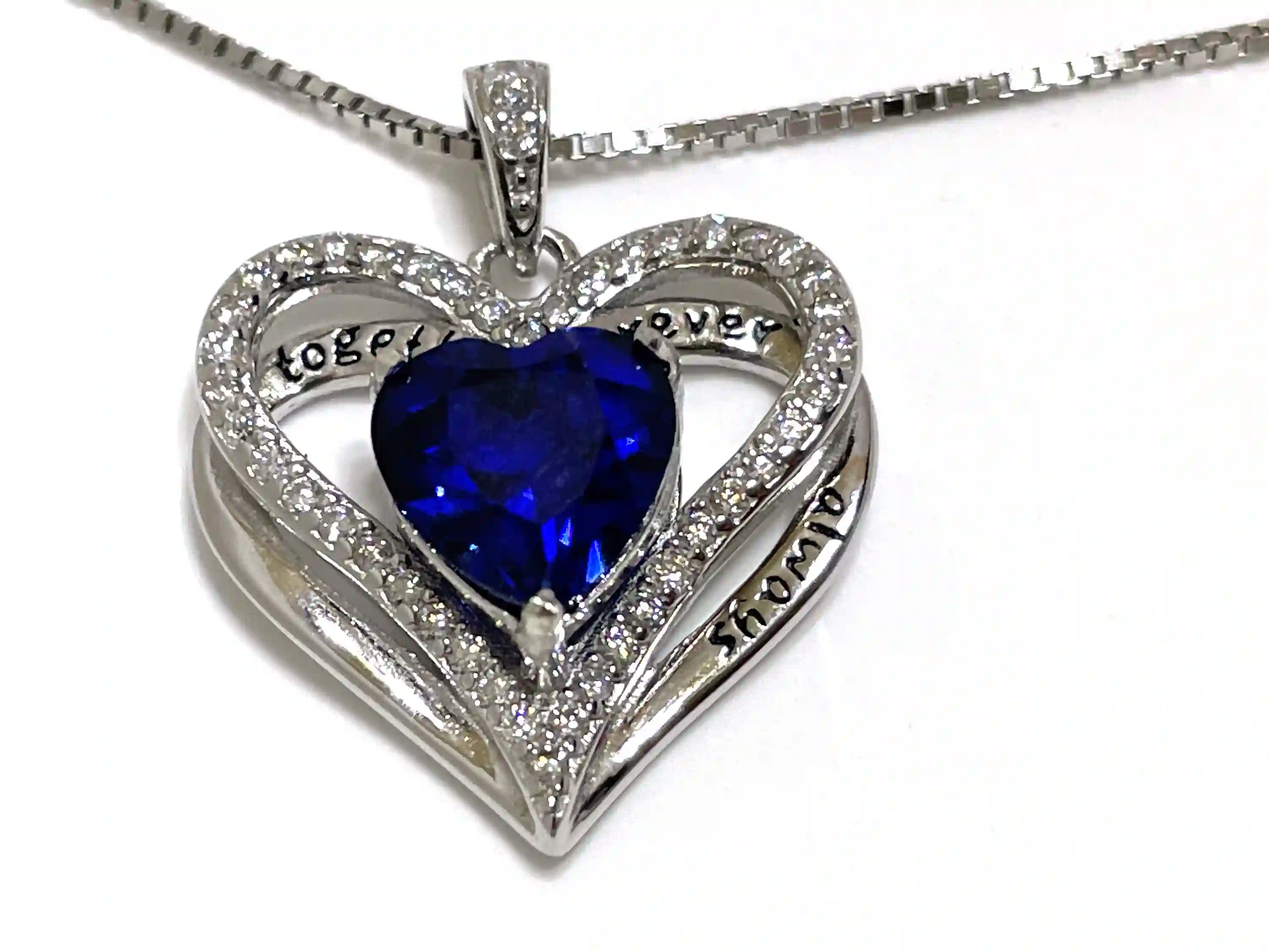 2 ctw CERTIFIED Natural Sapphire Heart Pendant Diamond Necklace Blue Sapphire Heart-cut Sapphire Diamond Necklace Jewelry TOGETHER FOREVER 