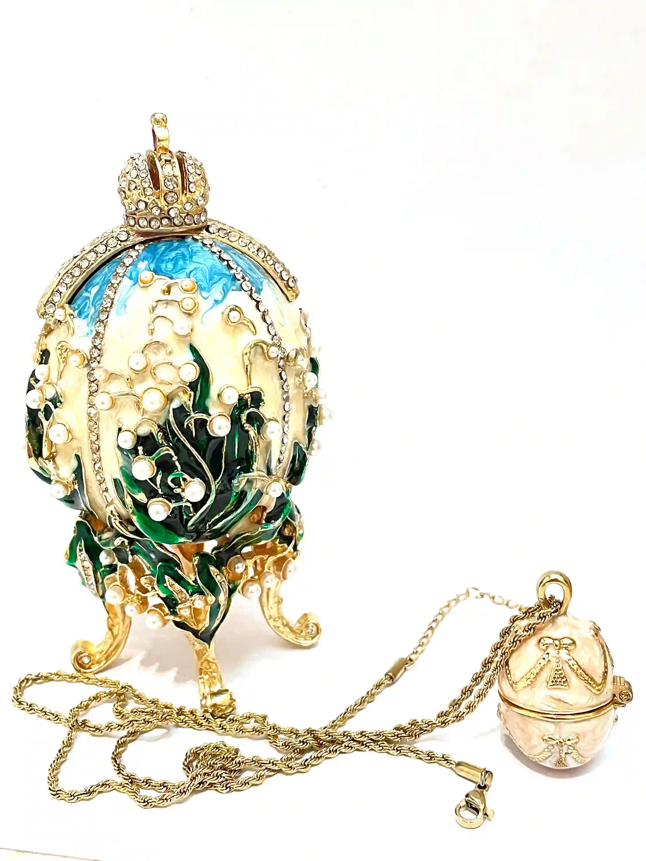 Faberge-Style Egg 1898 present Handmade Faberge eggs Style Newly Engaged Gift 24kGold Swarovski Handset Couple present Unique Wedding 