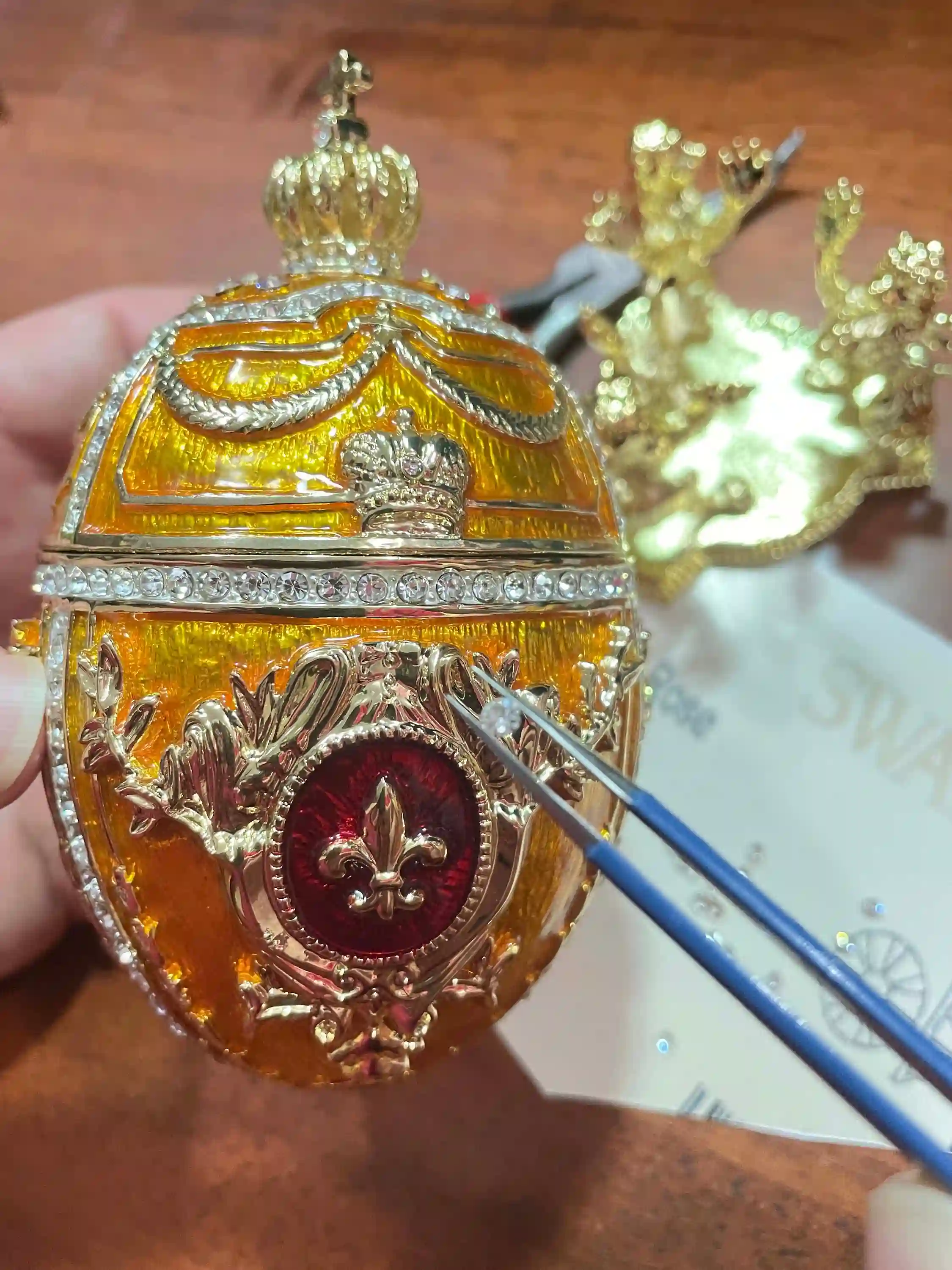 Egg Faberge Exquisite Luxurious 5* Tangerine Quartz Fabrege style Imperial Egg HANDMADE 24kGOLD AustrianCrystal HANDSET Mothers Day Birthday 