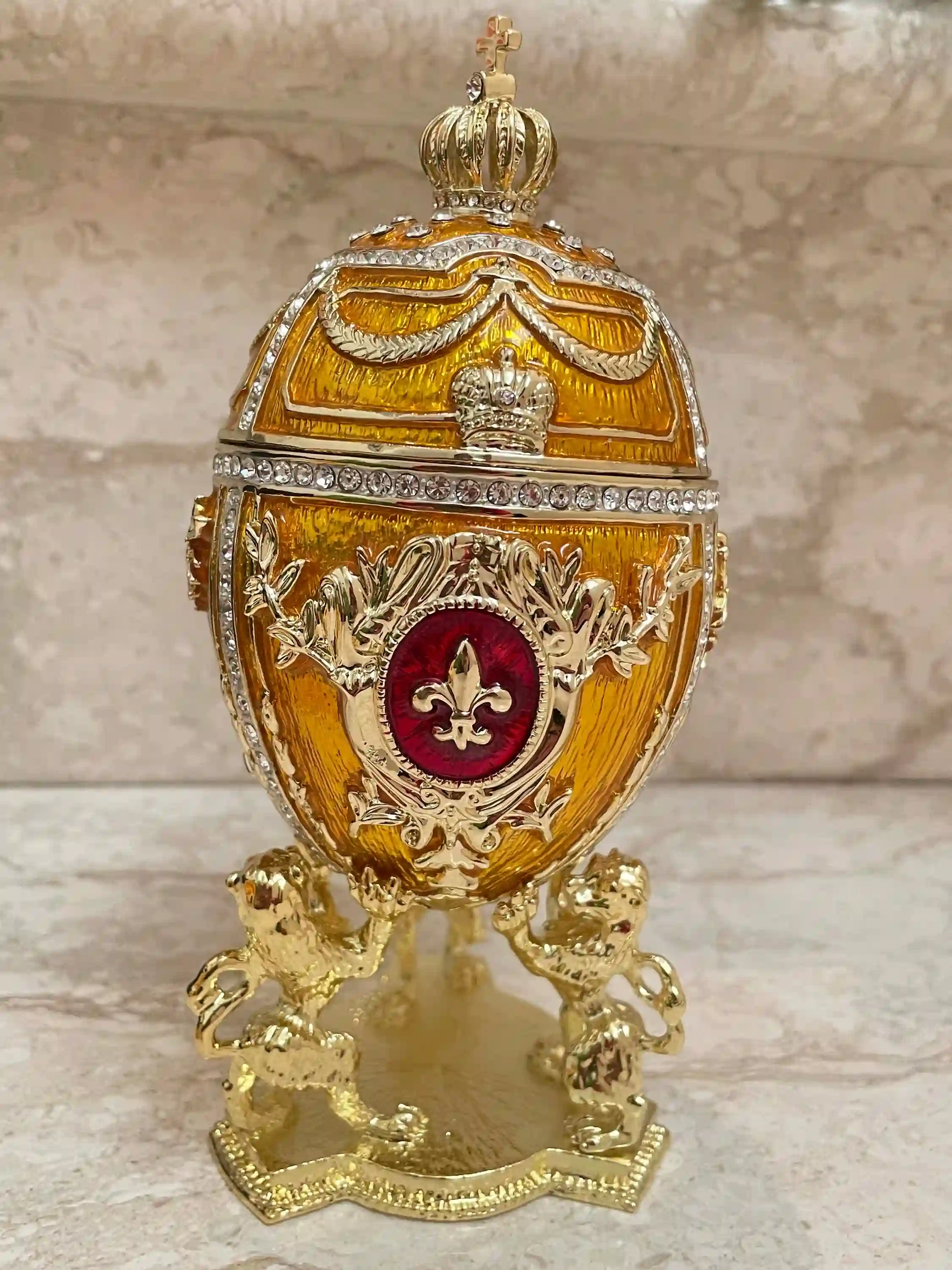 Egg Faberge Exquisite Luxurious 5* Tangerine Quartz Fabrege style Imperial Egg HANDMADE 24kGOLD AustrianCrystal HANDSET Mothers Day Birthday 