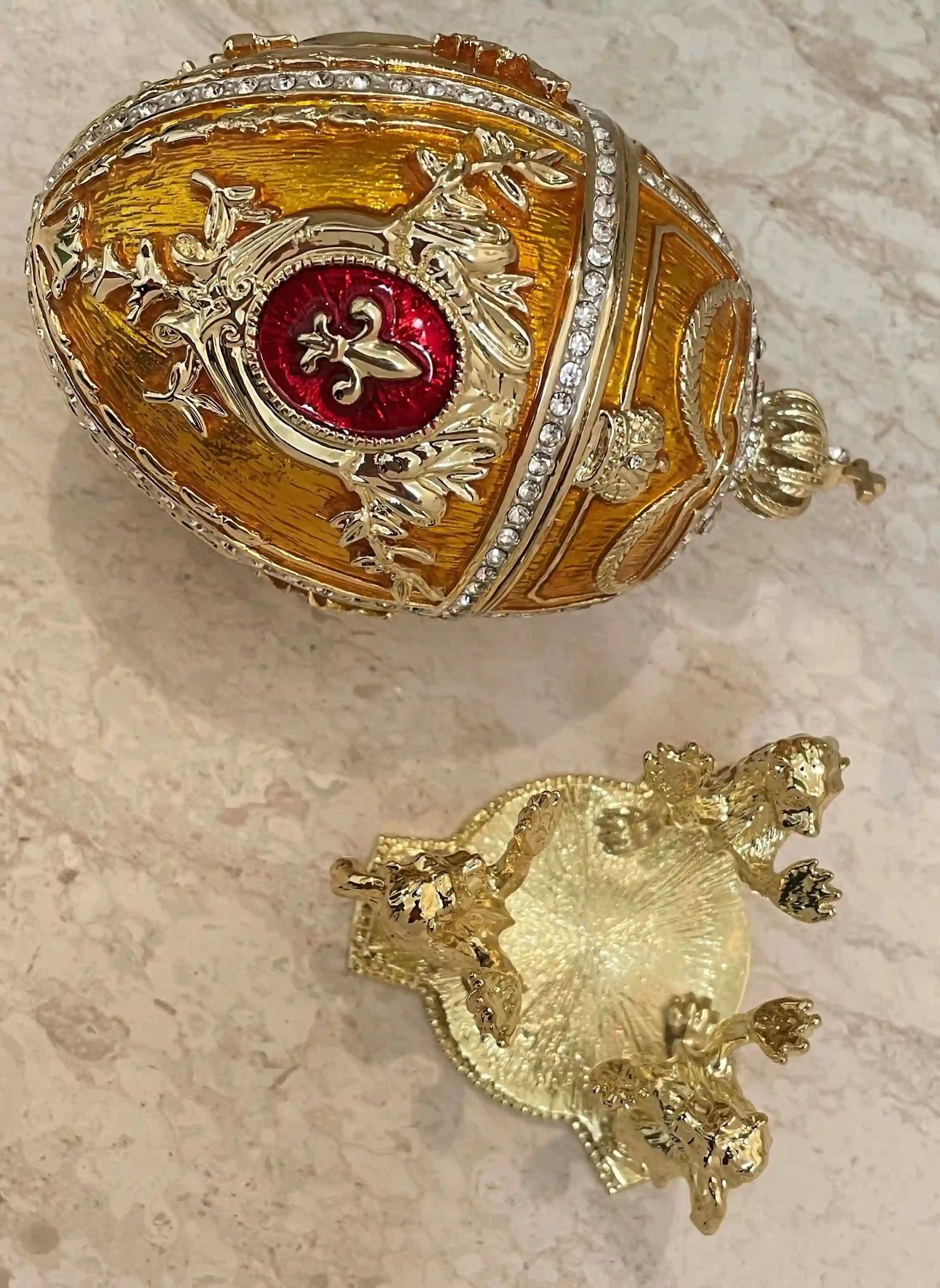 Luxurious 5* Tangerine Quartz Faberge Egg Decor Faberge Egg Jewelry box Guilloche 24k AustrianCrystal Handset Valentine Day Home Decor gift 
